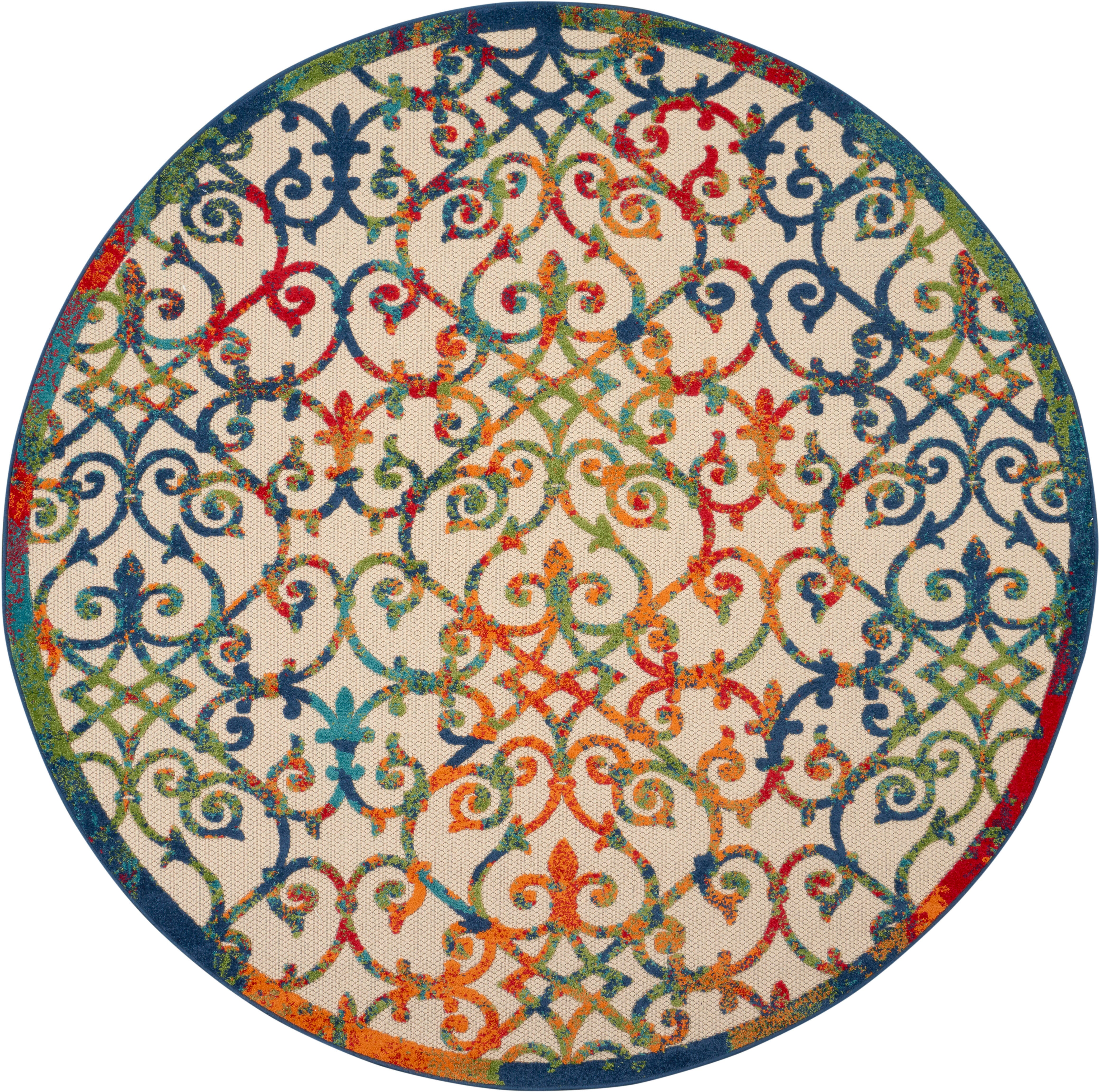 Nourison Home Nourison Aloha 7'10" x ROUND Multicolor Contemporary Indoor/Outdoor Rug, Multi, large
