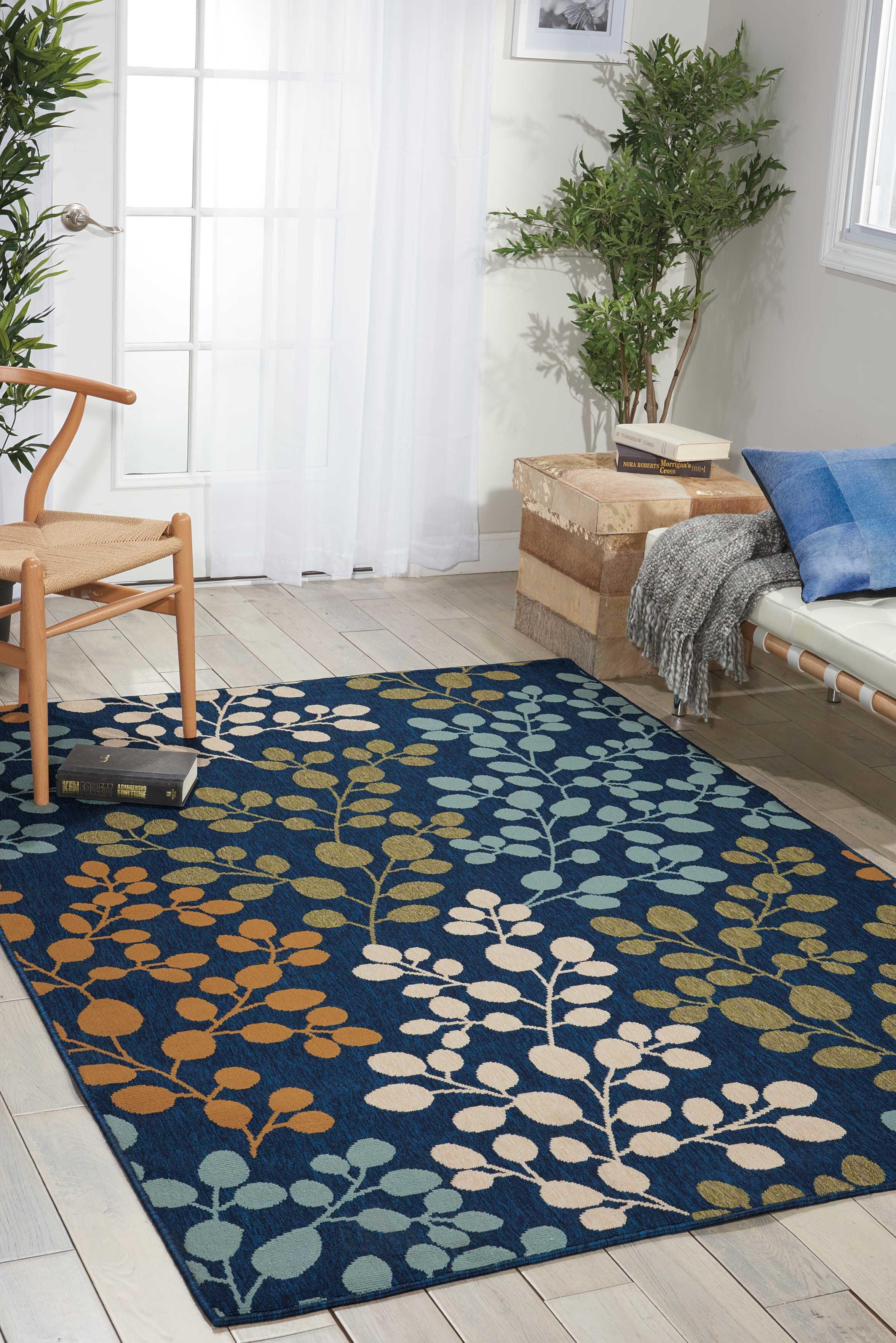 Nourison Home Nourison Caribbean 2'6" x 4' Navy Contemporary Indoor/Outdoor Rug, Navy, rollover
