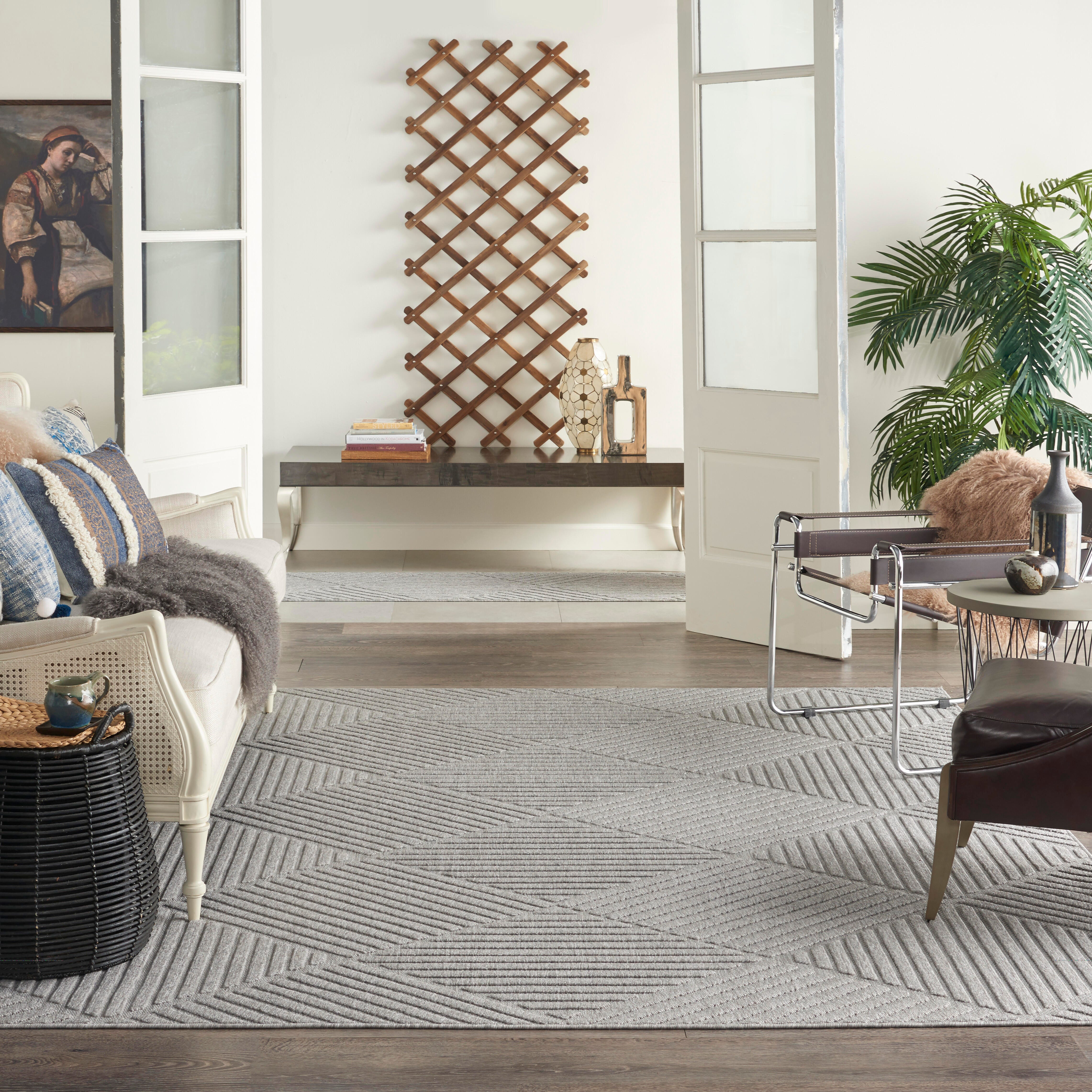 Nourison Home Nourison Cozumel 7'10" x 9'10" Light Grey Modern Indoor/Outdoor Rug, , rollover