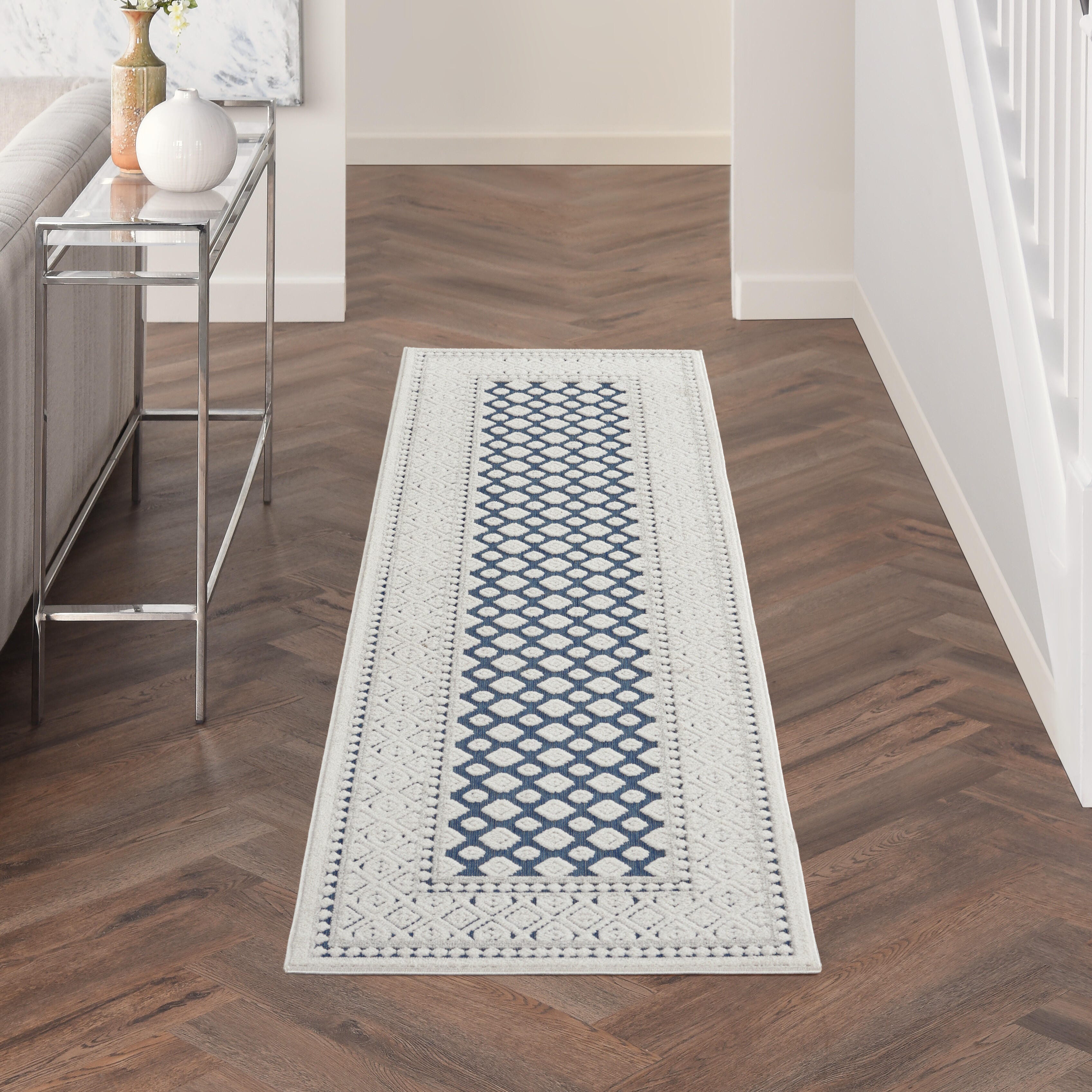 Nourison Home Nourison Key Largo 7'10" x 9'10" Blue Transitional Indoor/Outdoor Rug, Blue, large