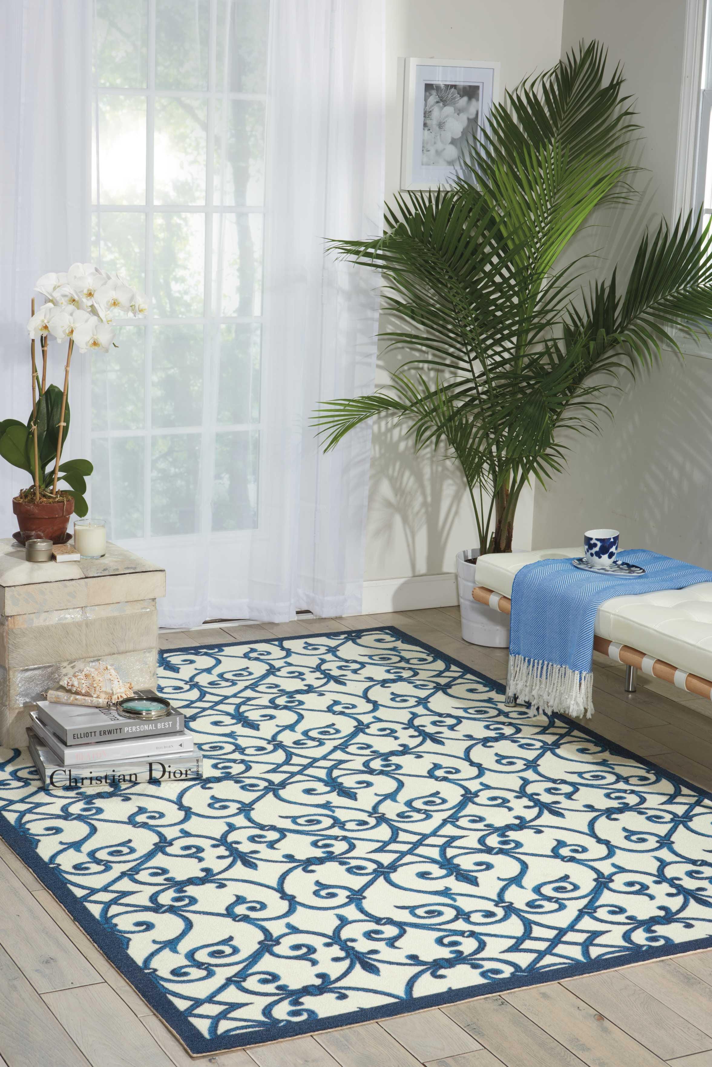 Nourison Nourison Home & Garden 4'4" x 6'3" Blue Farmhouse Indoor/Outdoor Rug, Blue, rollover