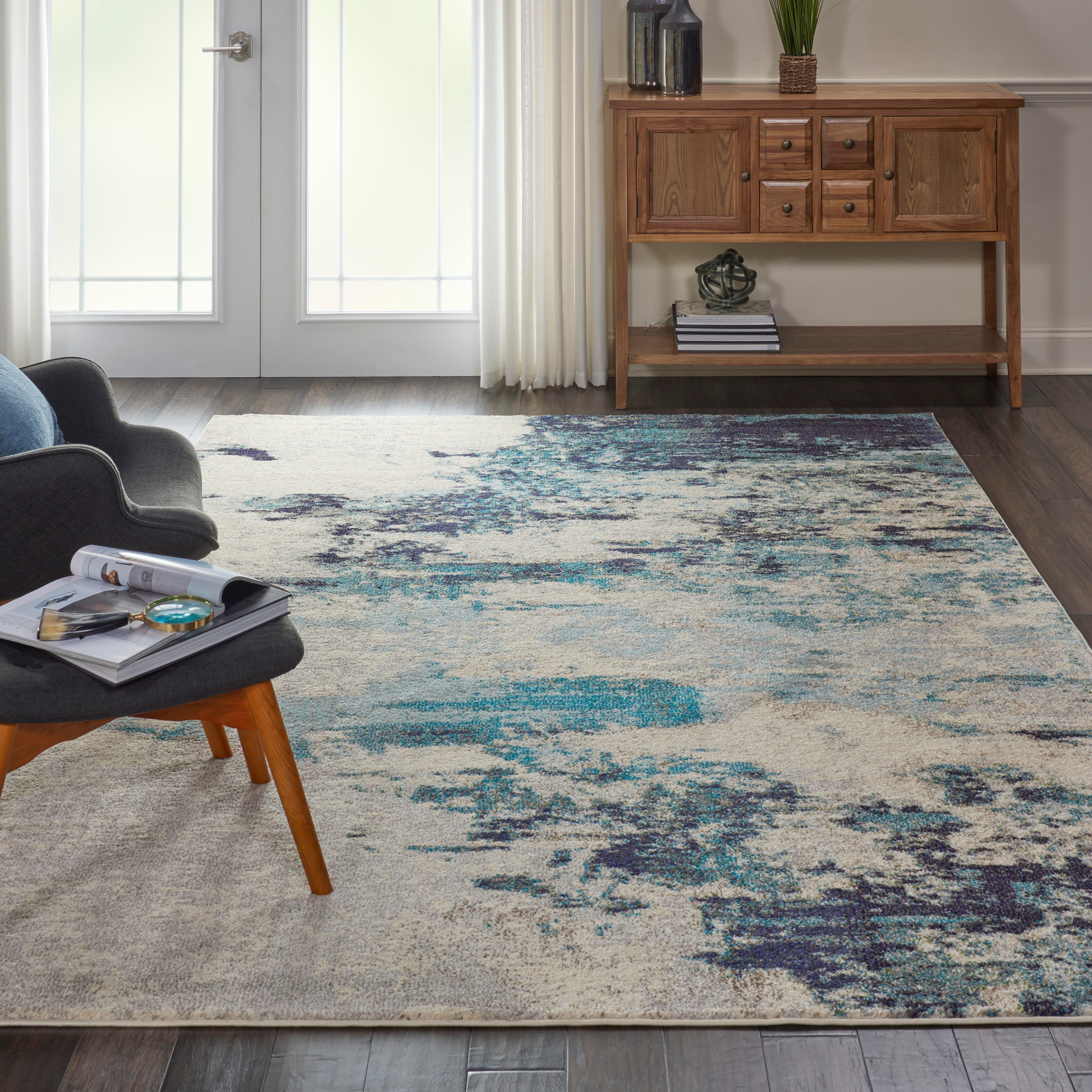 Nourison Nourison Celestial 6' x 9' Ivory/Teal Blue Modern Indoor Rug, Ivory/Teal Blue, rollover
