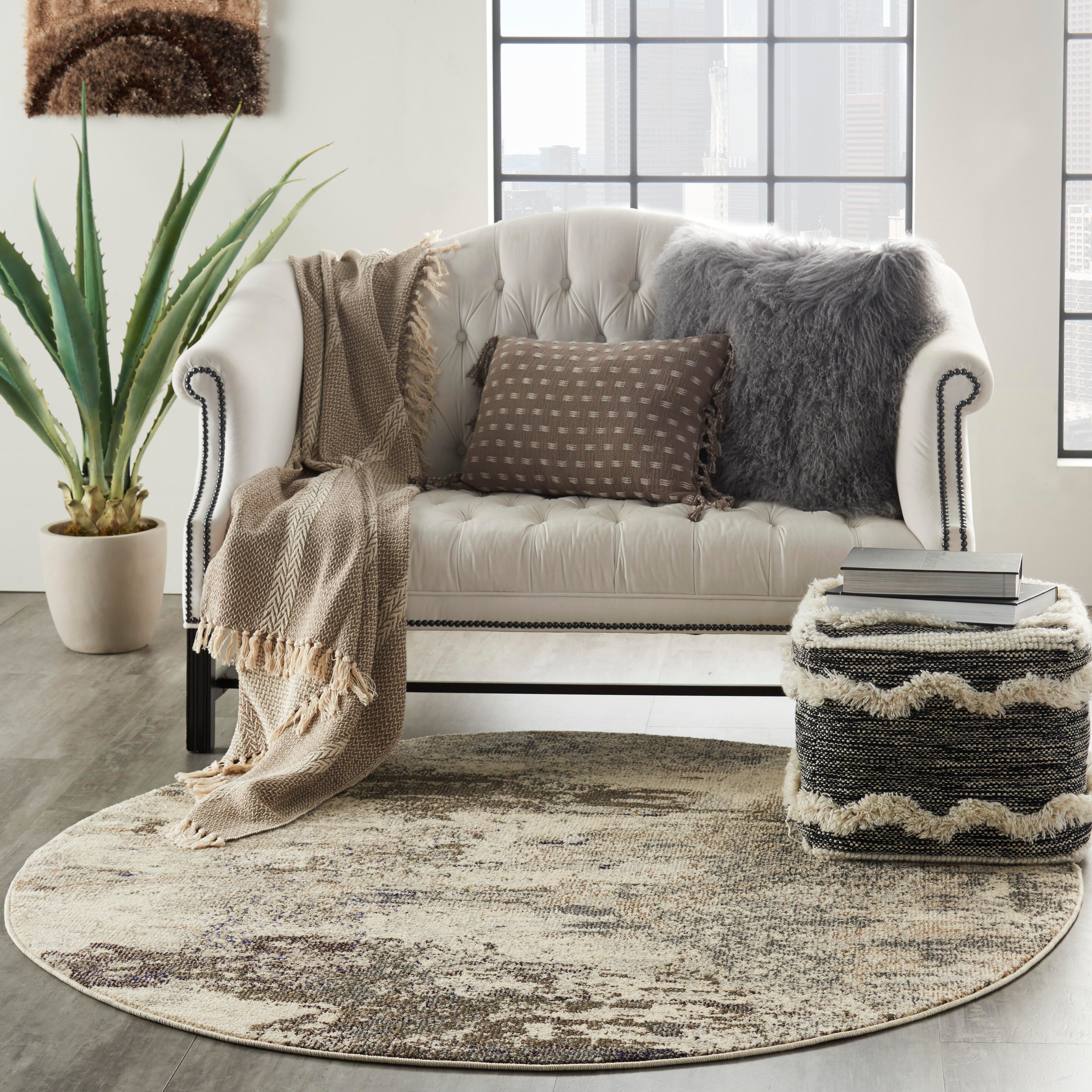 Nourison Nourison Celestial 4' x ROUND Ivory/Grey Modern Indoor Rug, Ivory/Gray, large