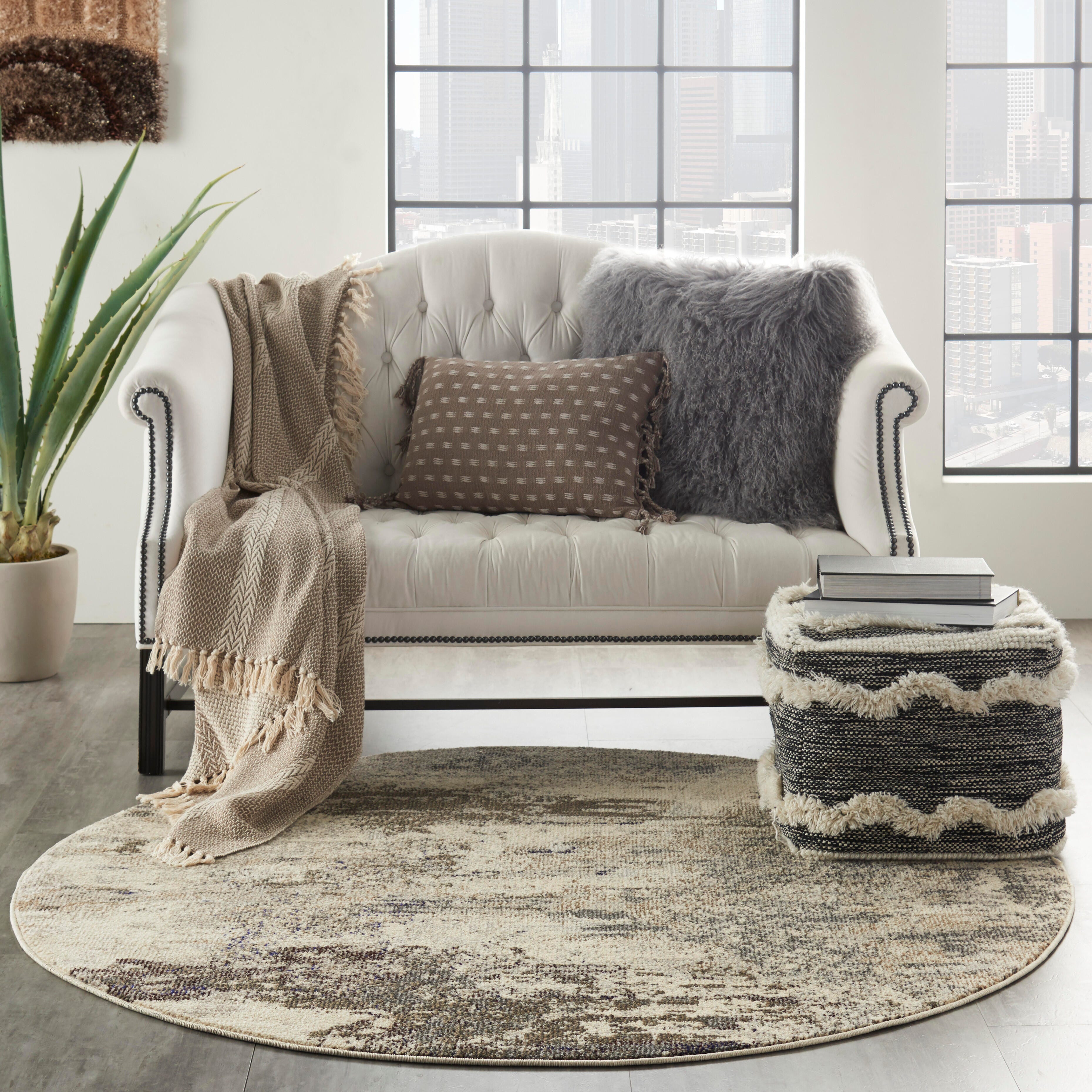 Nourison Nourison Celestial 7'10" x ROUND Ivory/Grey Modern Indoor Rug, Ivory/Gray, rollover