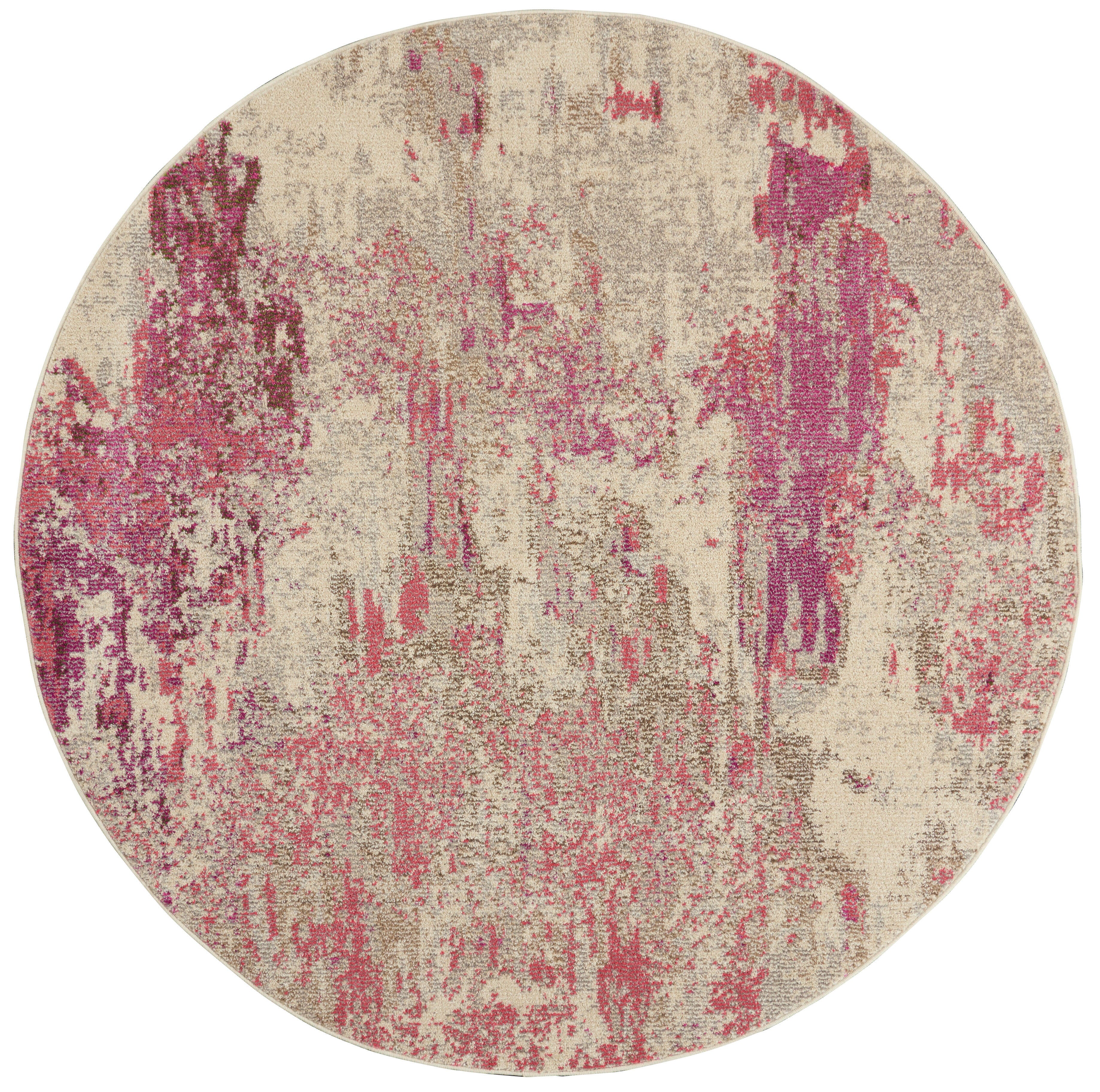 Nourison Nourison Celestial 5'3" x ROUND Ivory/Pink Modern Indoor Rug, Ivory/Pink, large