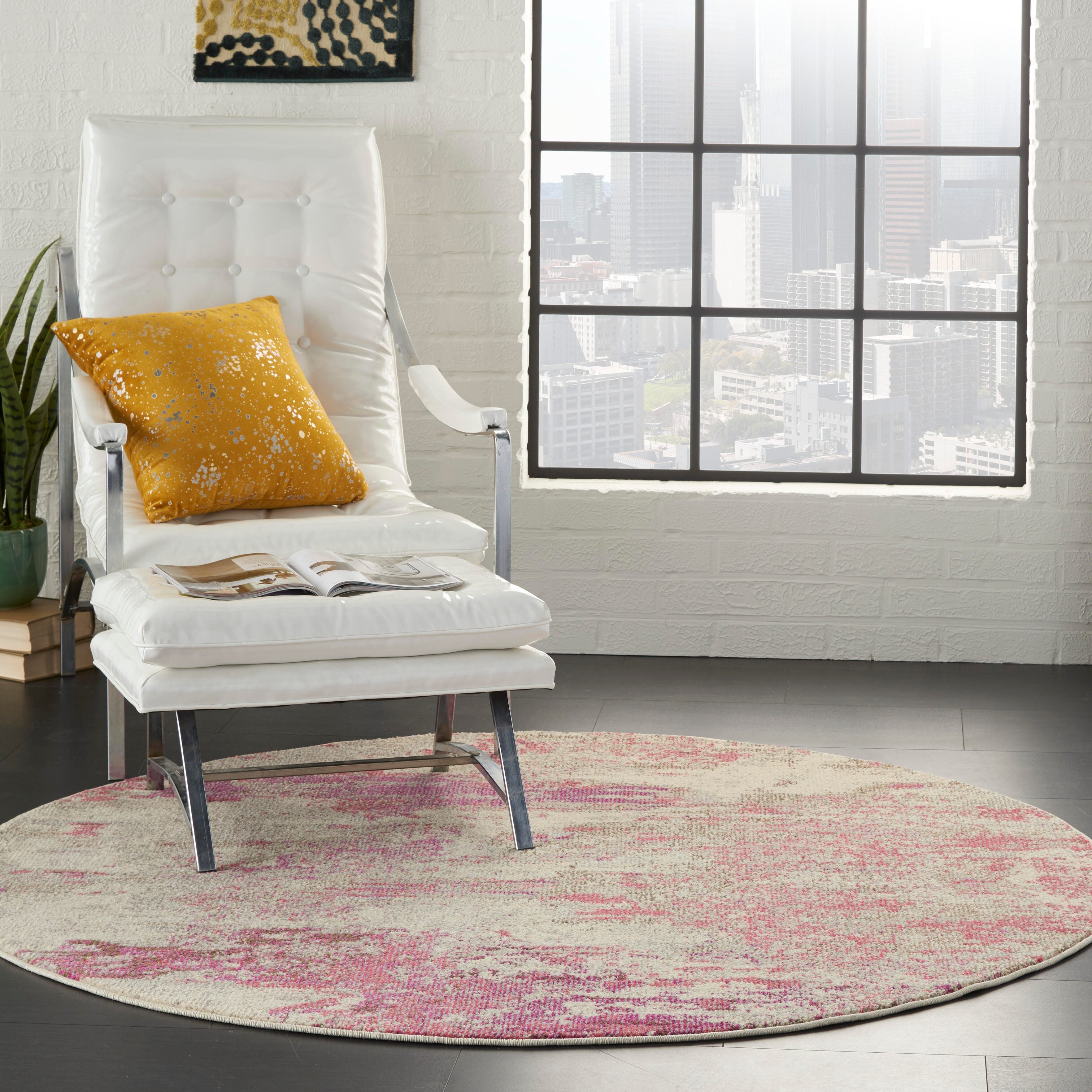 Nourison Nourison Celestial 5'3" x ROUND Ivory/Pink Modern Indoor Rug, Ivory/Pink, large