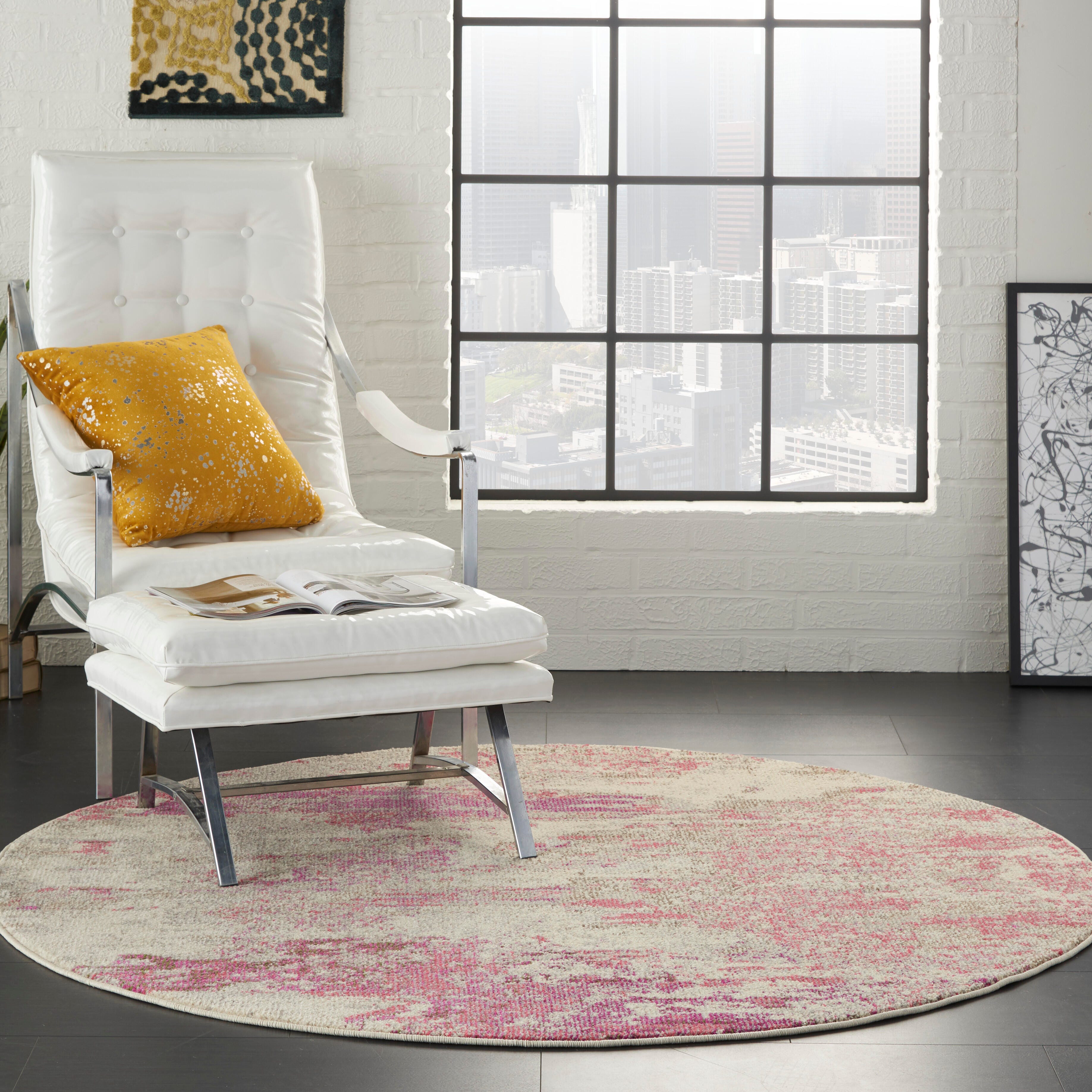 Nourison Nourison Celestial 7'10" x ROUND Ivory/Pink Modern Indoor Rug, Ivory/Pink, rollover