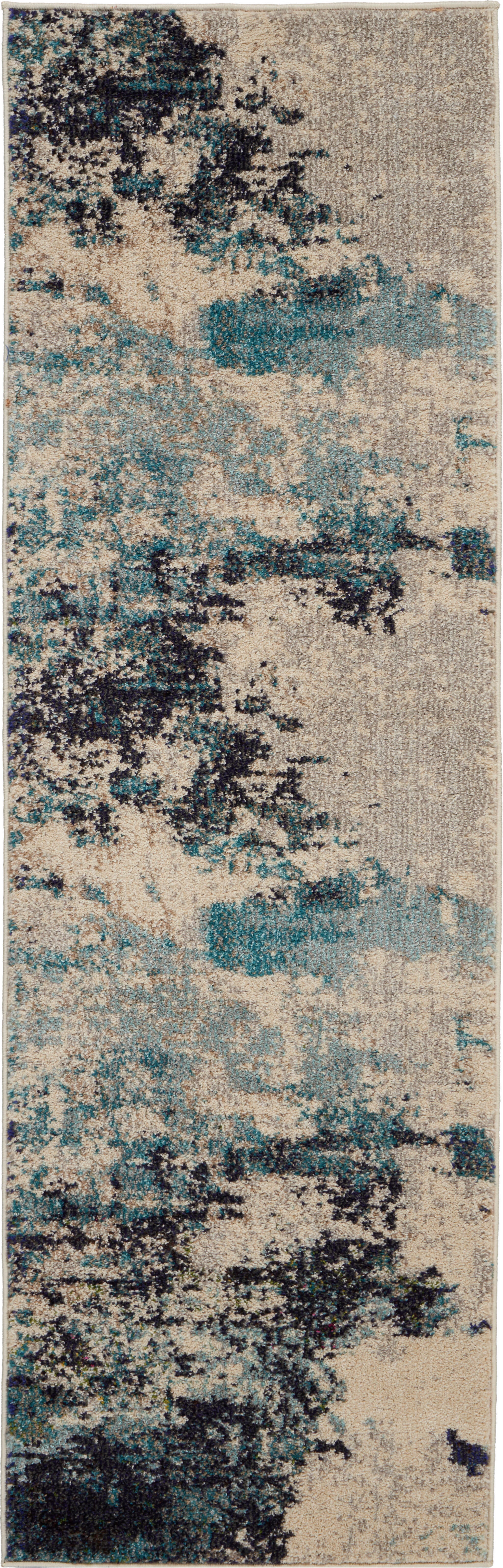 Nourison Nourison Celestial 2' x 6' Ivory/Teal Blue Modern Indoor Rug, Ivory/Teal Blue, large