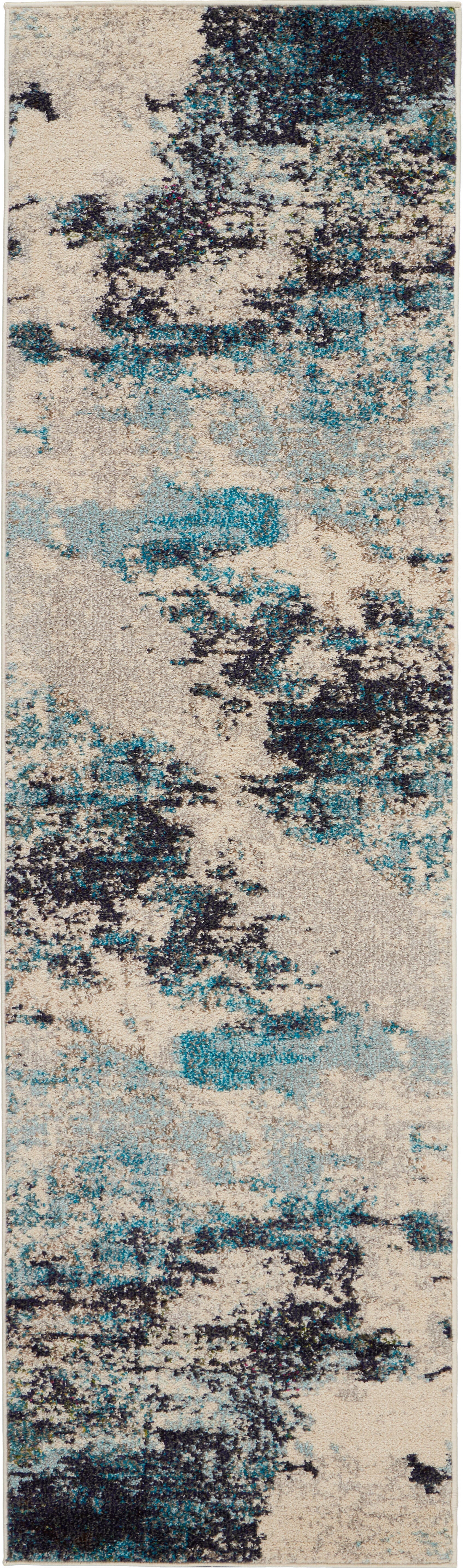 Nourison Nourison Celestial 2'2" x 7'6" Ivory/Teal Blue Modern Indoor Rug, Ivory/Teal Blue, large