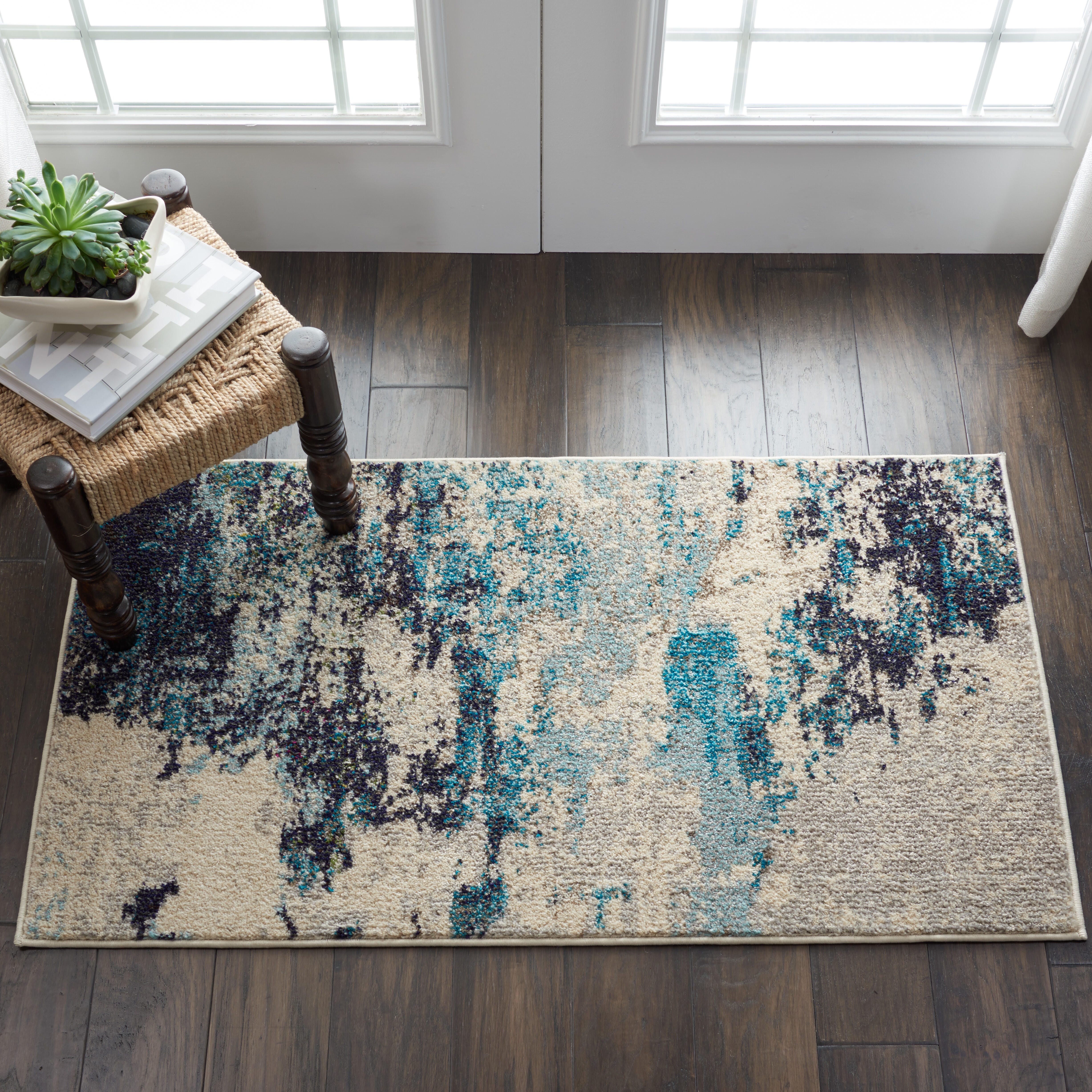 Nourison Nourison Celestial 2'2" x 3'9" Ivory/Teal Blue Modern Indoor Rug, Ivory/Teal Blue, rollover