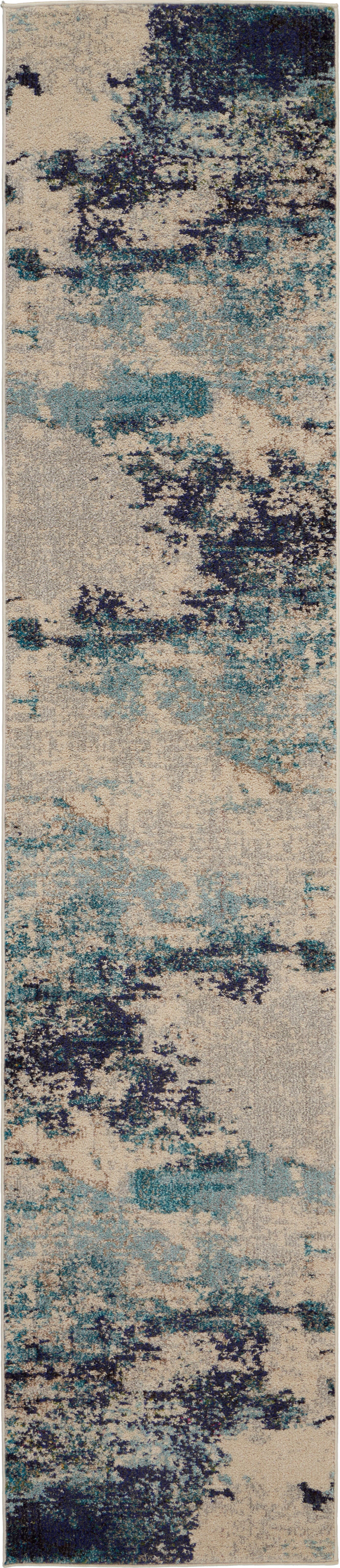 Nourison Nourison Celestial 2'2" x 12' Ivory/Teal Blue Modern Indoor Rug, Ivory/Teal Blue, large