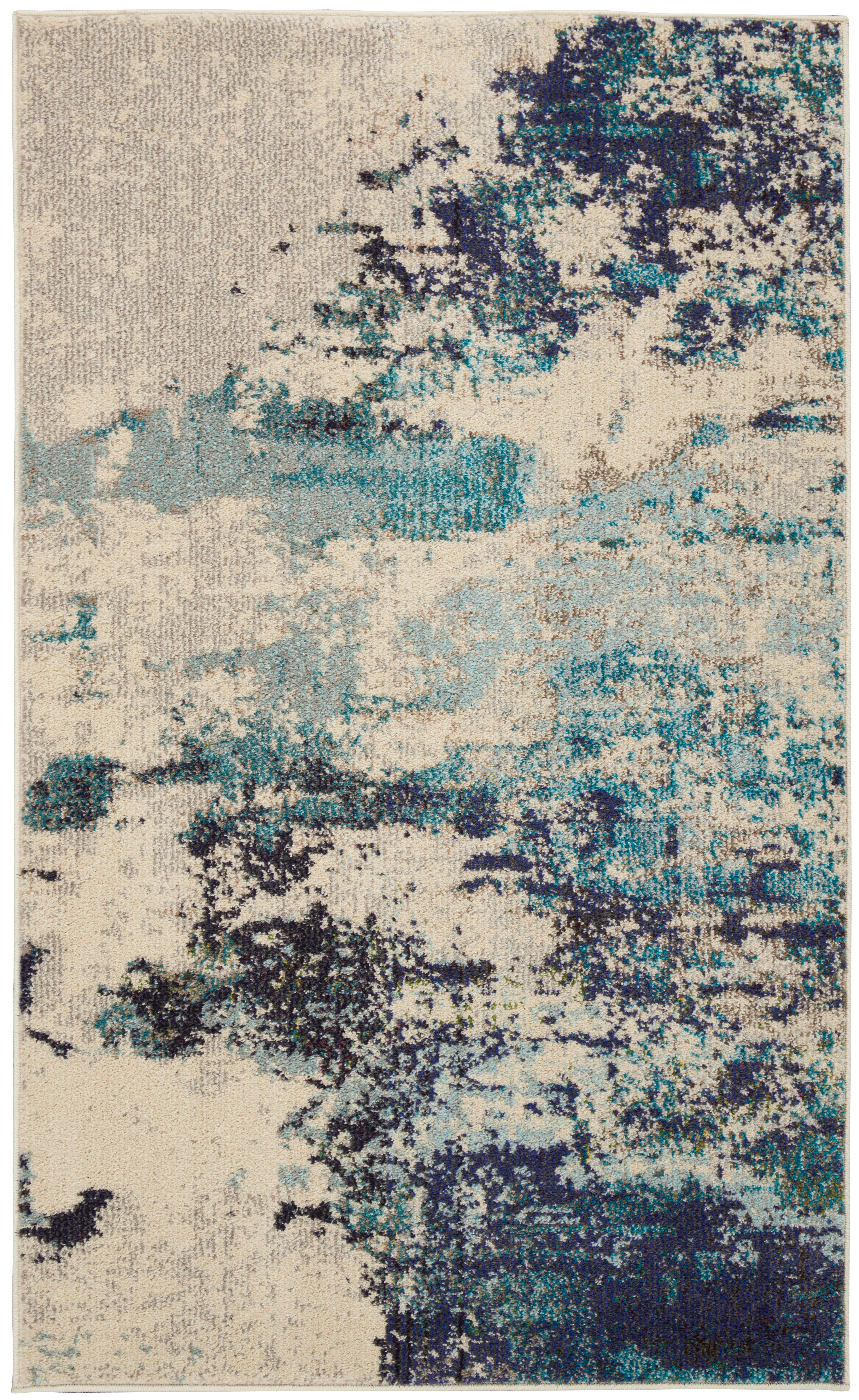 Nourison Nourison Celestial 3' x 5' Ivory/Teal Blue Modern Indoor Rug, Ivory/Teal Blue, large