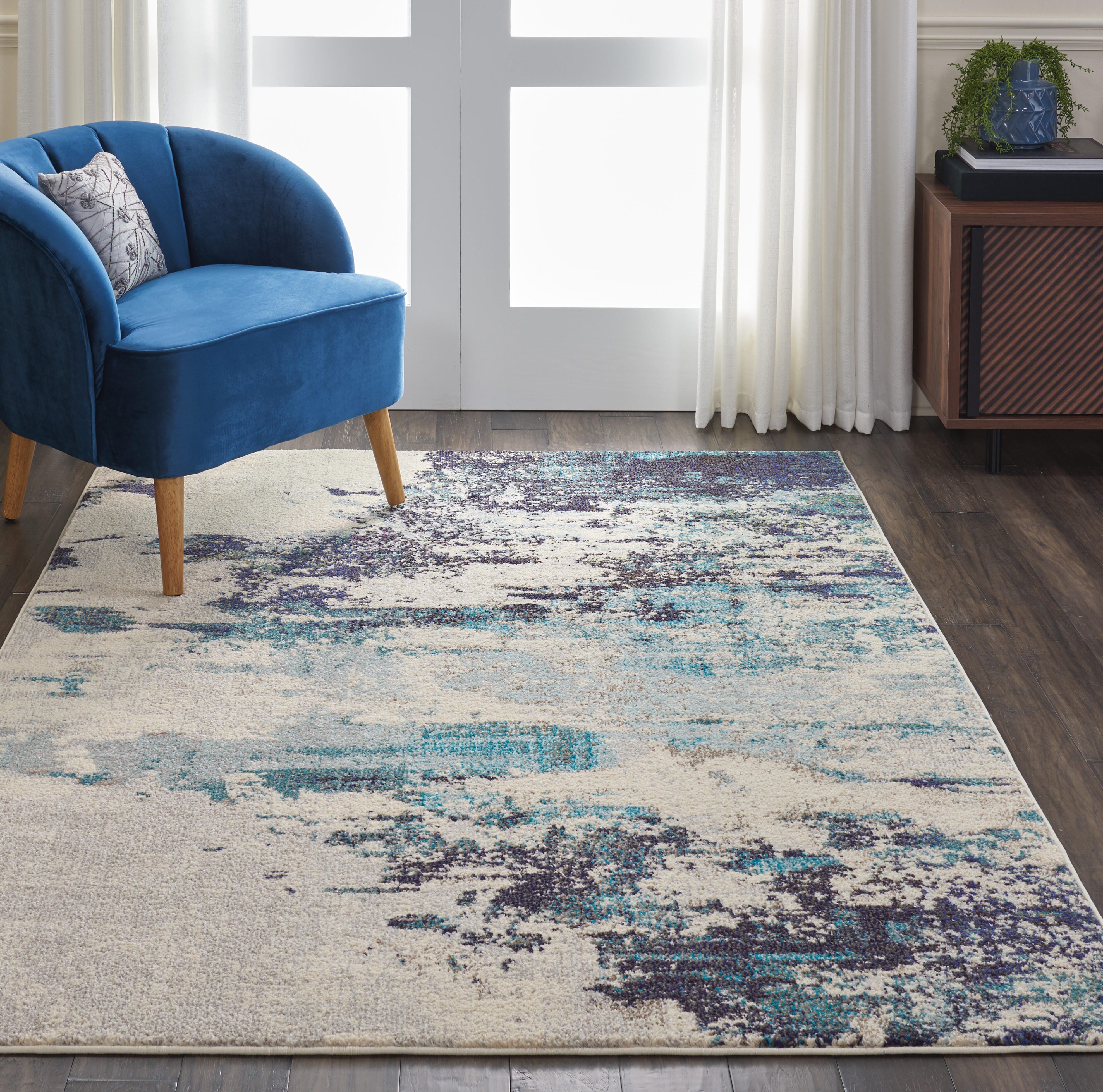 Nourison Nourison Celestial 5'3" x 7'3" Ivory/Teal Blue Modern Indoor Rug, Ivory/Teal Blue, rollover