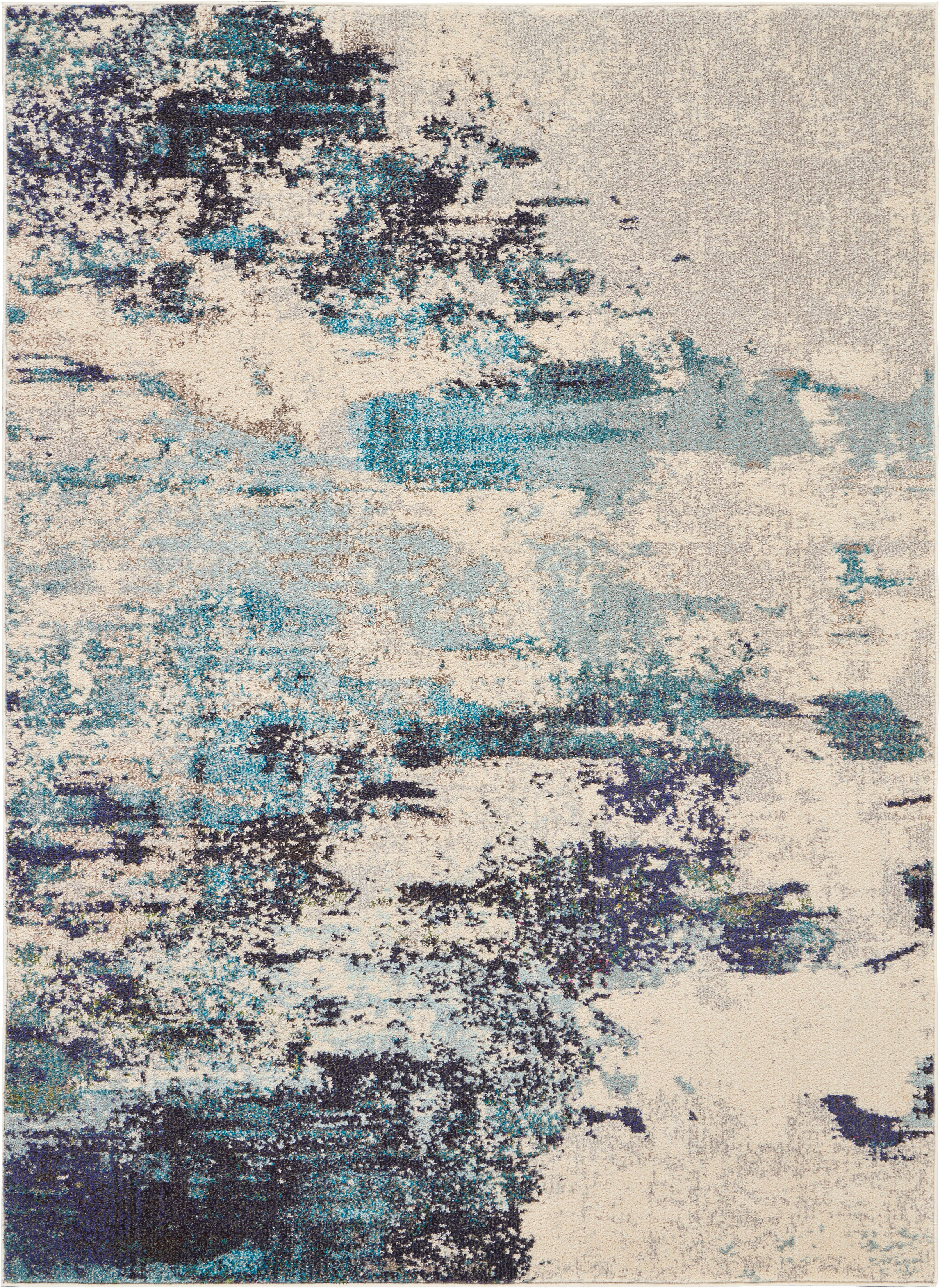 Nourison Nourison Celestial 5'3" x 7'3" Ivory/Teal Blue Modern Indoor Rug, Ivory/Teal Blue, large