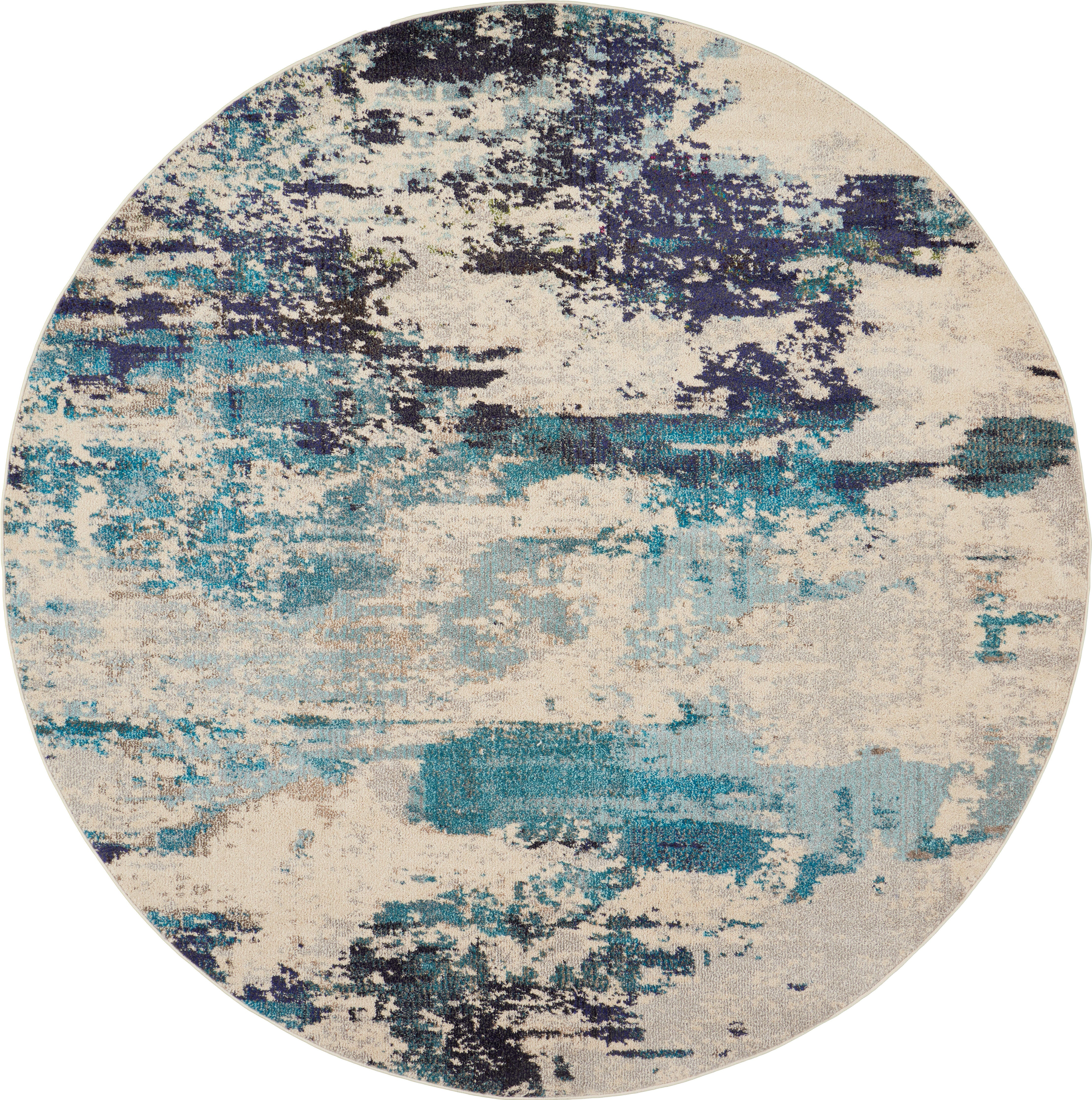 Nourison Nourison Celestial 7'10" x ROUND Ivory/Teal Blue Modern Indoor Rug, Ivory/Teal Blue, large