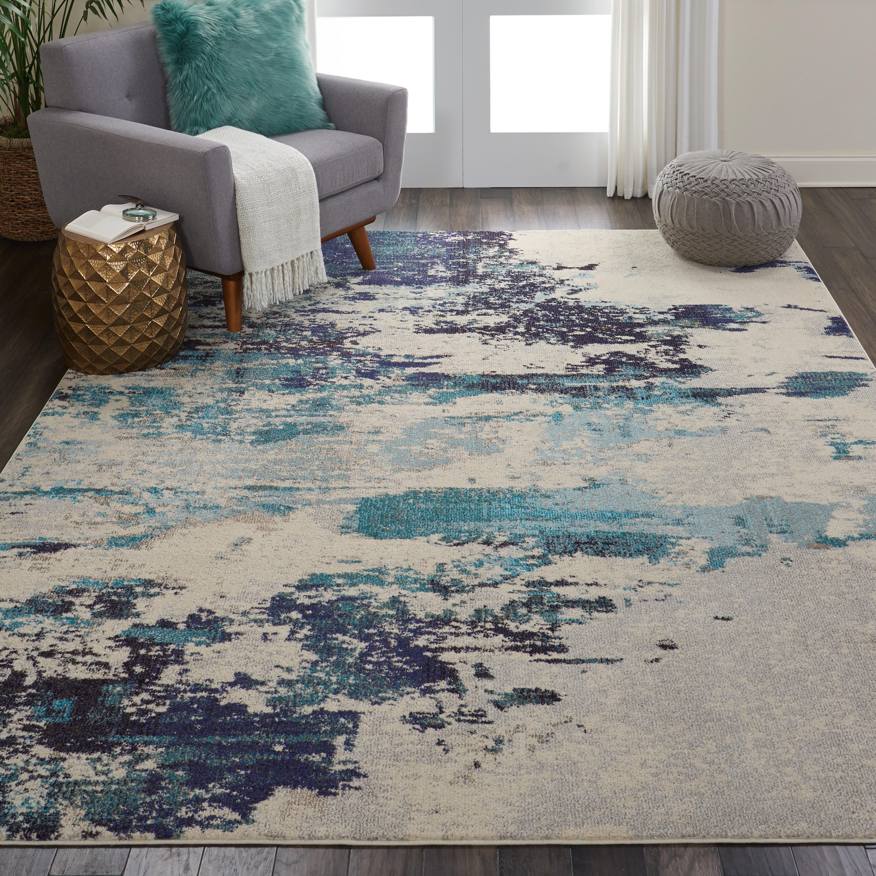 Nourison Nourison Celestial 7'10" x 10'6" Ivory/Teal Blue Modern Indoor Rug, Ivory/Teal Blue, rollover