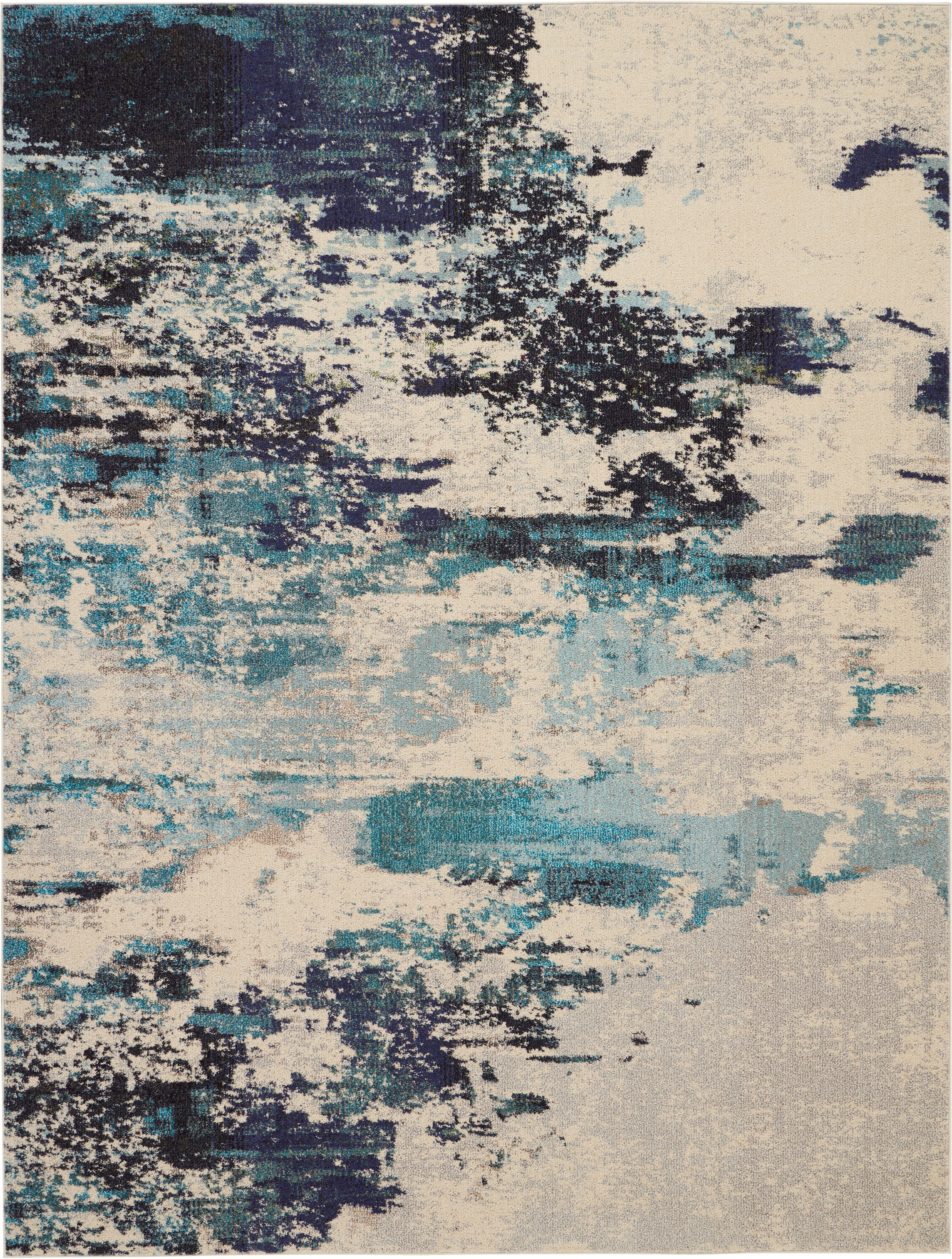 Nourison Nourison Celestial 7'10" x 10'6" Ivory/Teal Blue Modern Indoor Rug, Ivory/Teal Blue, large