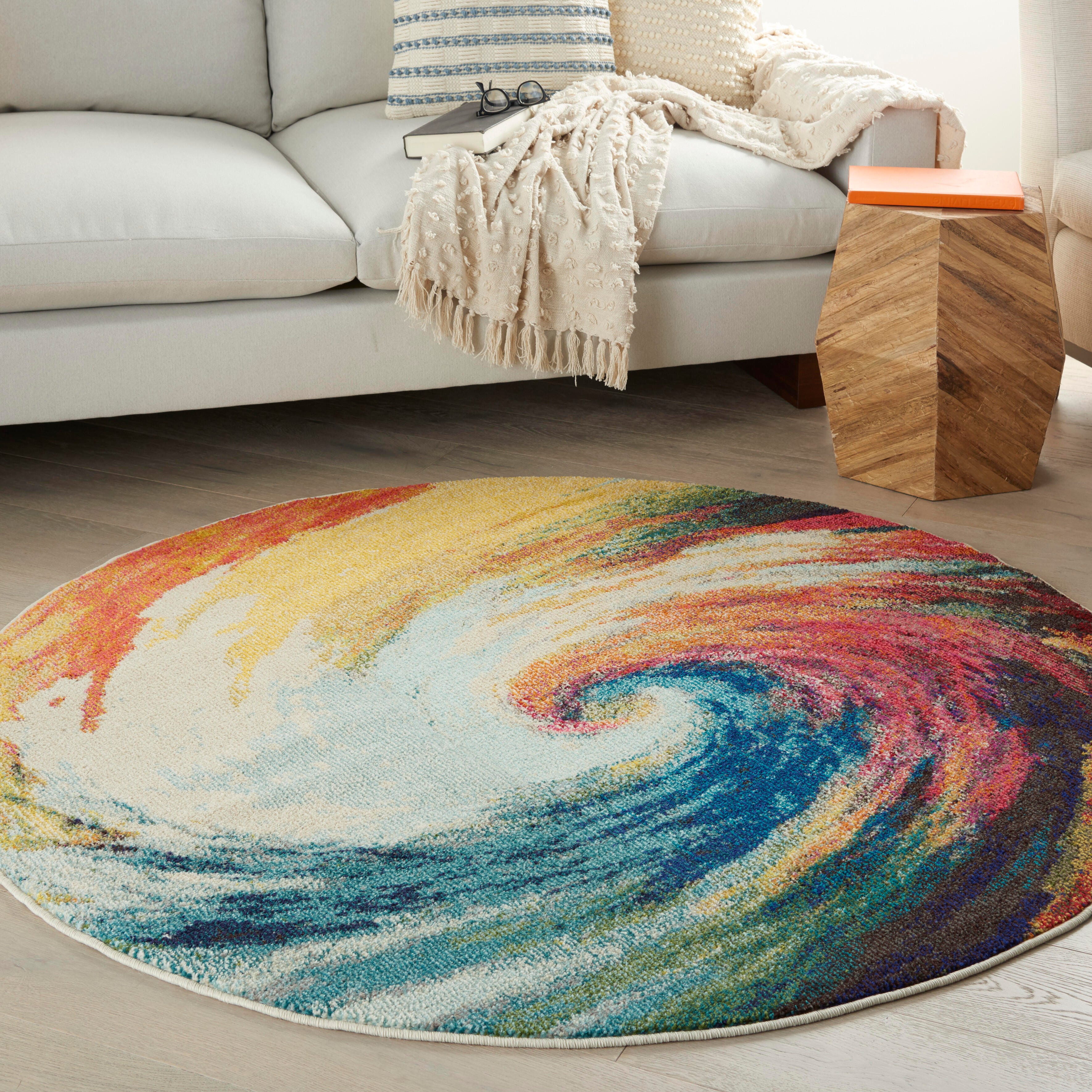 Nourison Nourison Celestial 5'3" x Round Wave Modern Indoor Rug, Wave, large