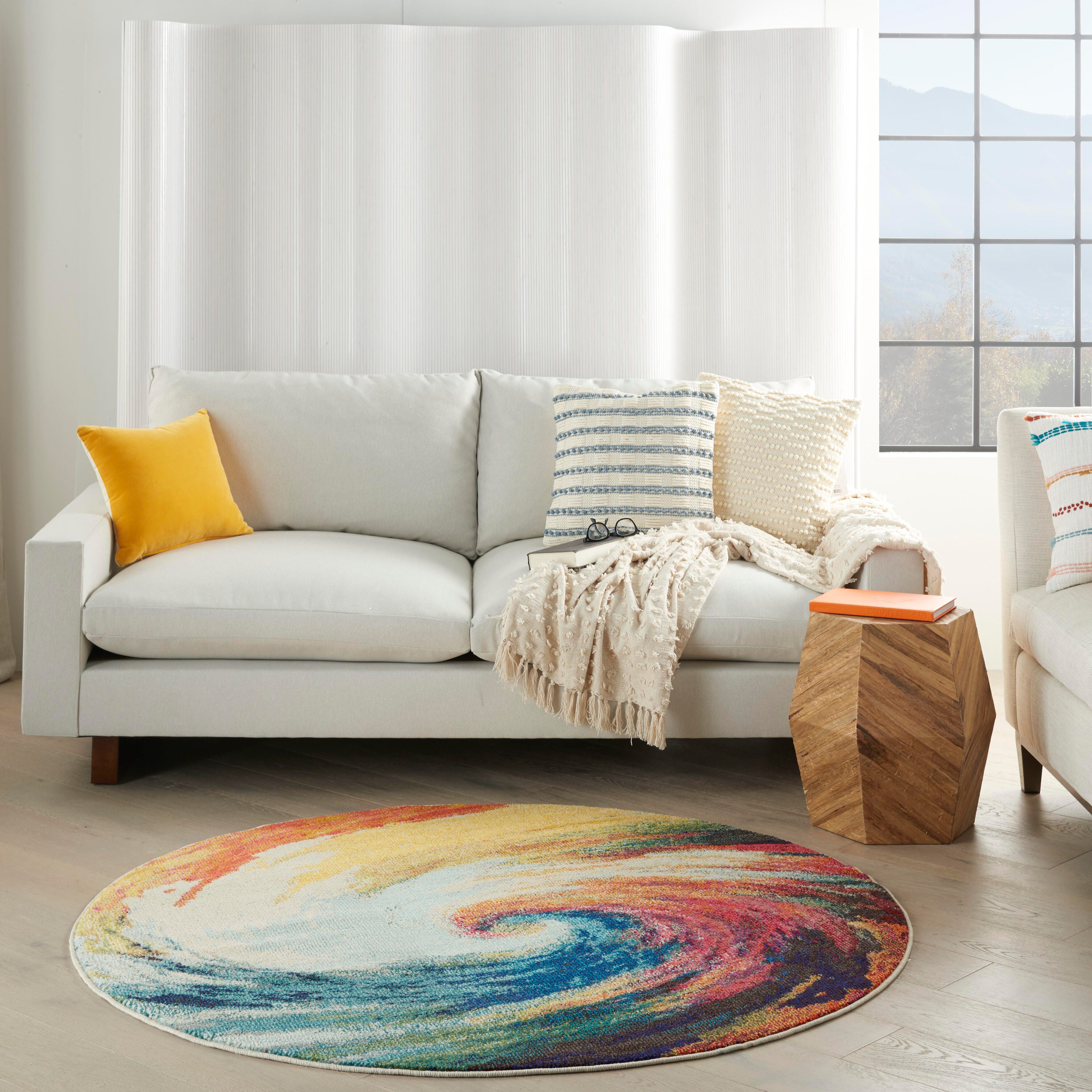 Nourison Nourison Celestial 5'3" x Round Wave Modern Indoor Rug, Wave, large