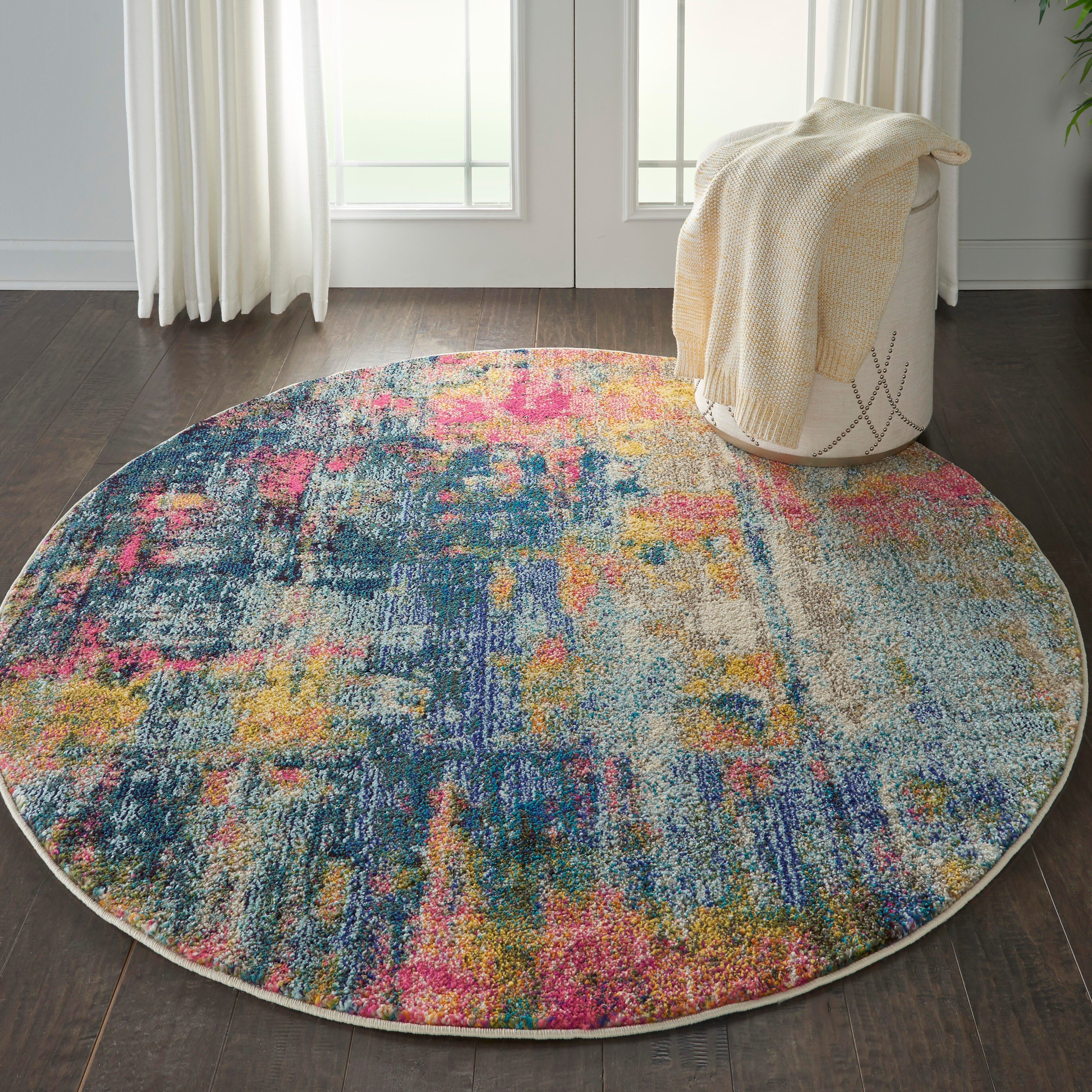 Nourison Nourison Celestial 5'3" x ROUND Blue/Yellow Modern and Contemporary Indoor Rug, Blue/Yellow, rollover