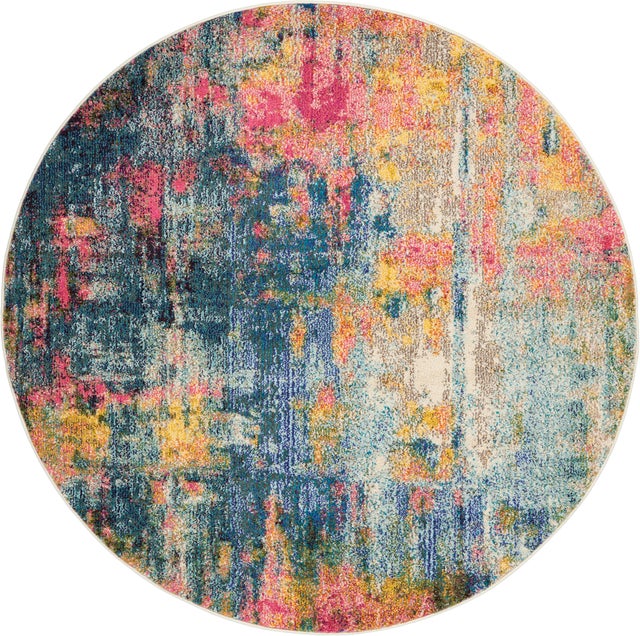 Nourison Nourison Celestial 5'3" x ROUND Blue/Yellow Modern & Contemporary Indoor Rug