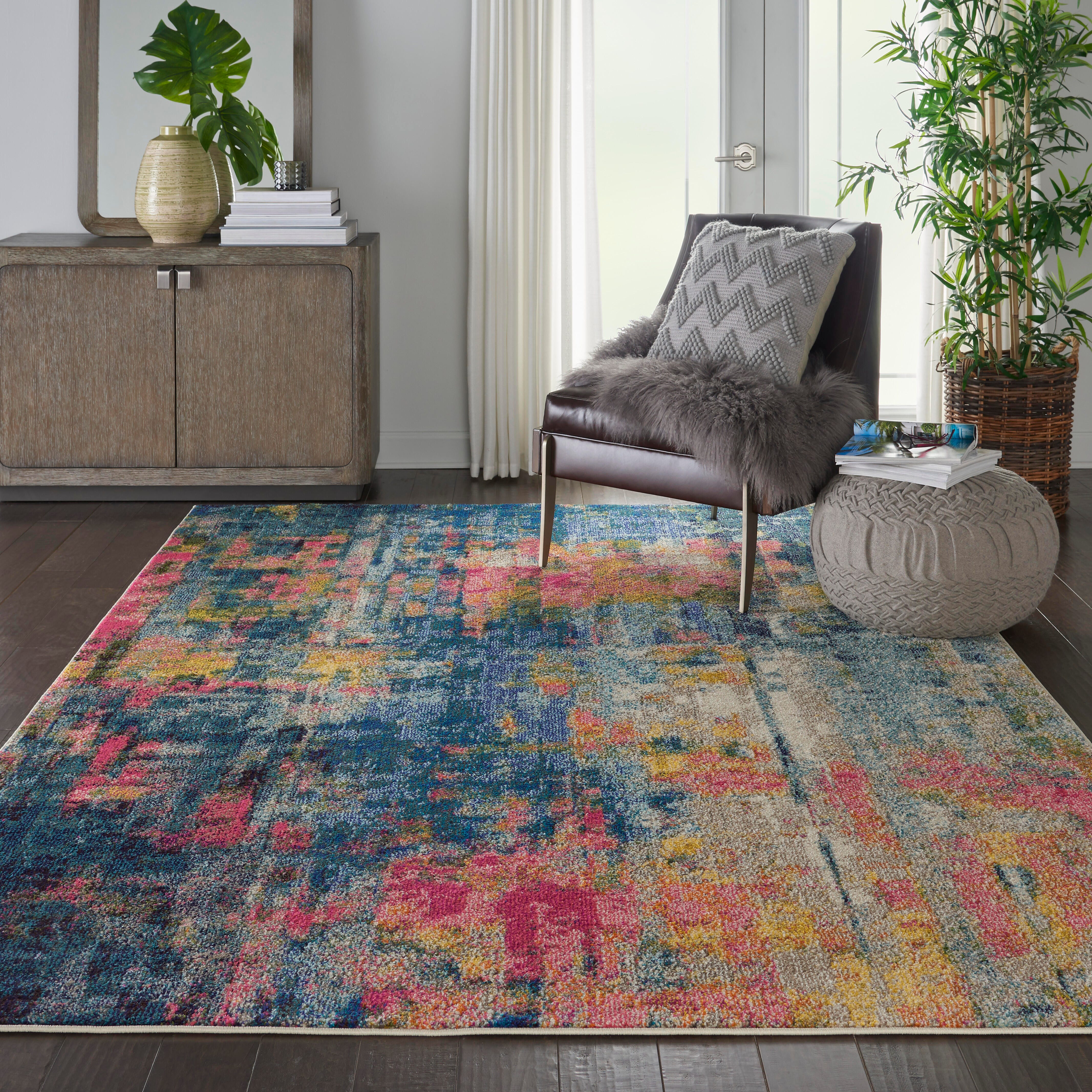 Nourison Nourison Celestial 6'7" x 9'7" Blue/Yellow Modern & Contemporary Indoor Rug, Blue/Yellow, large