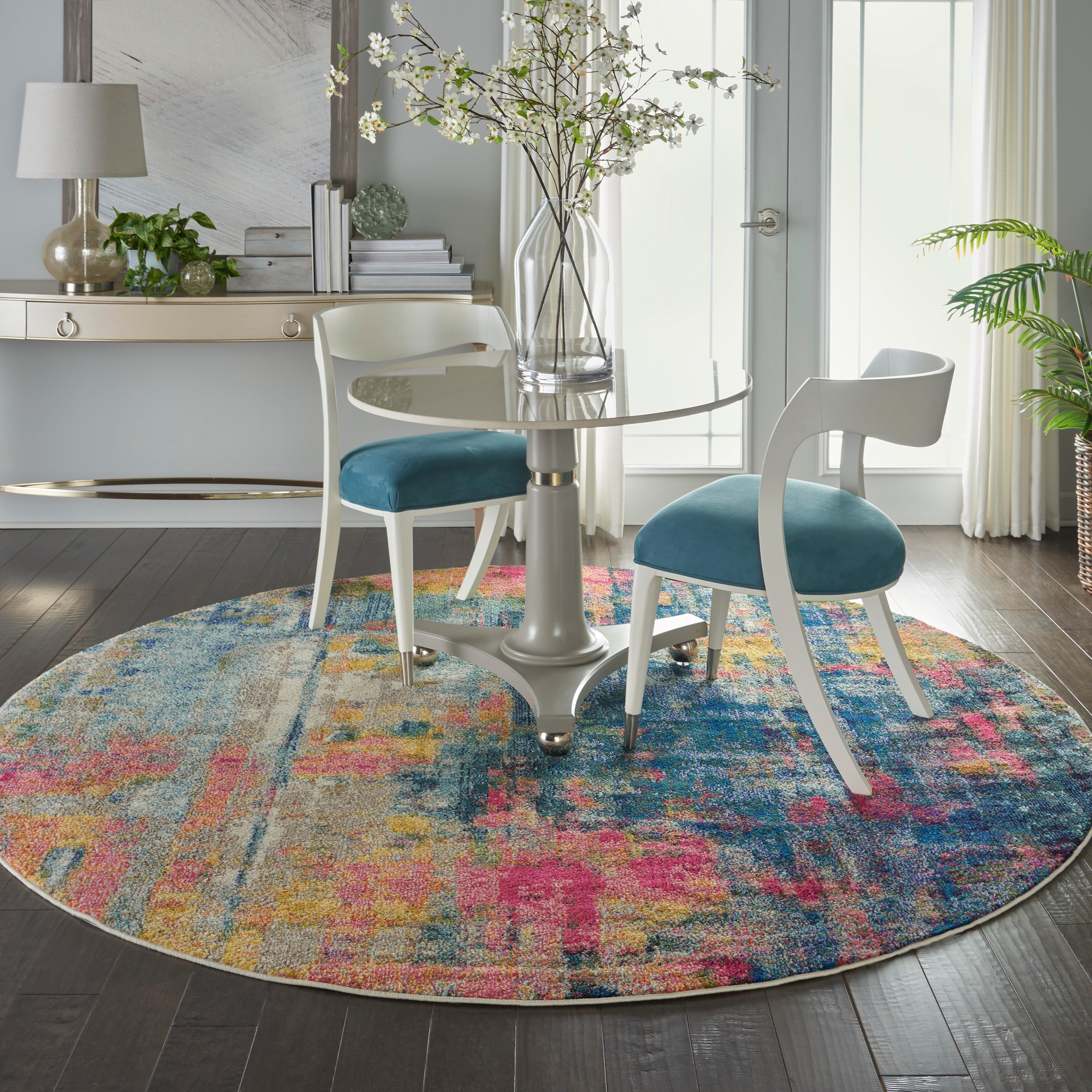 Nourison Nourison Celestial 7'10" x ROUND Blue/Yellow Modern and Contemporary Indoor Rug, Blue/Yellow, rollover