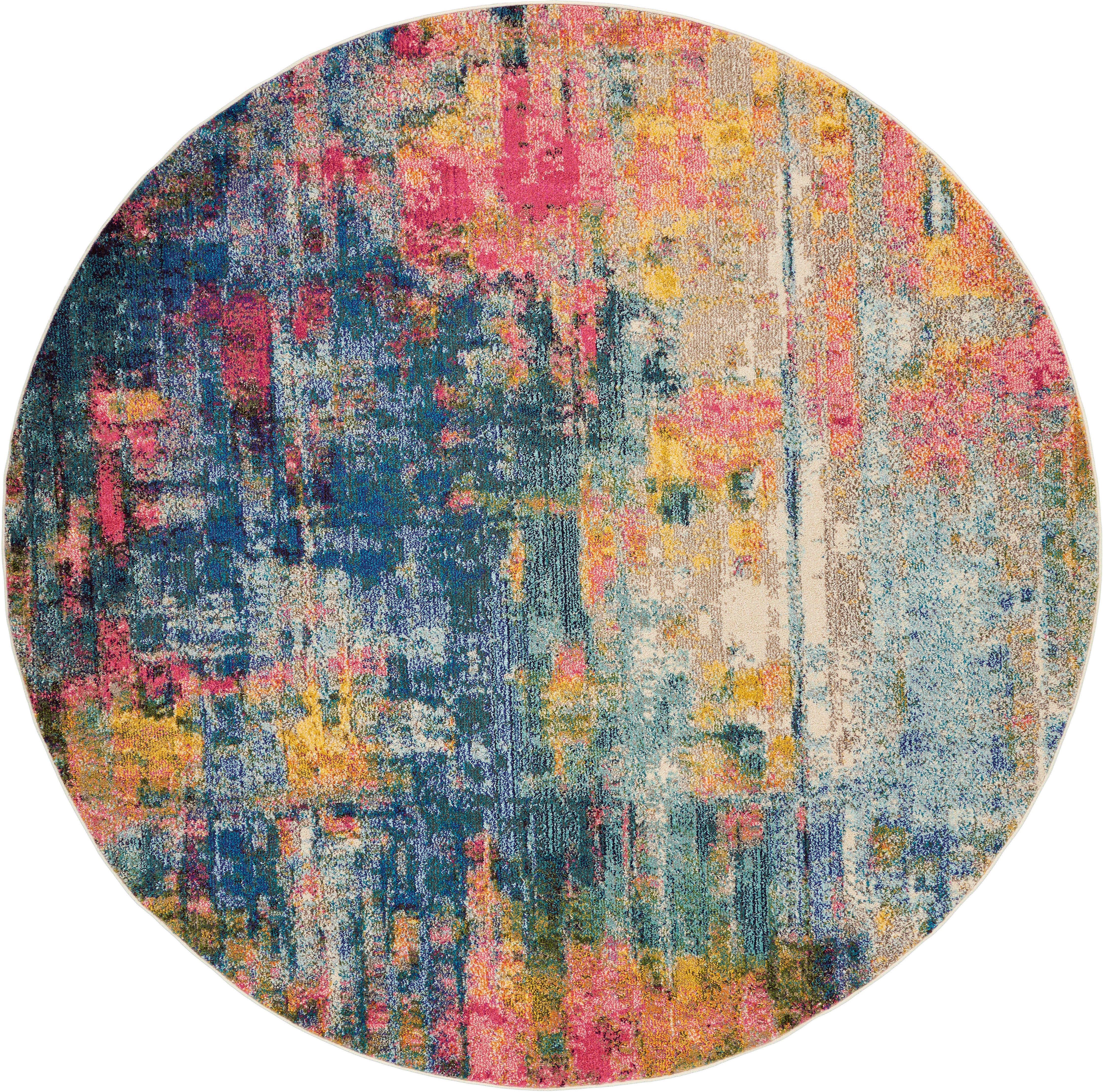 Nourison Nourison Celestial 7'10" x ROUND Blue/Yellow Modern and Contemporary Indoor Rug, Blue/Yellow, large