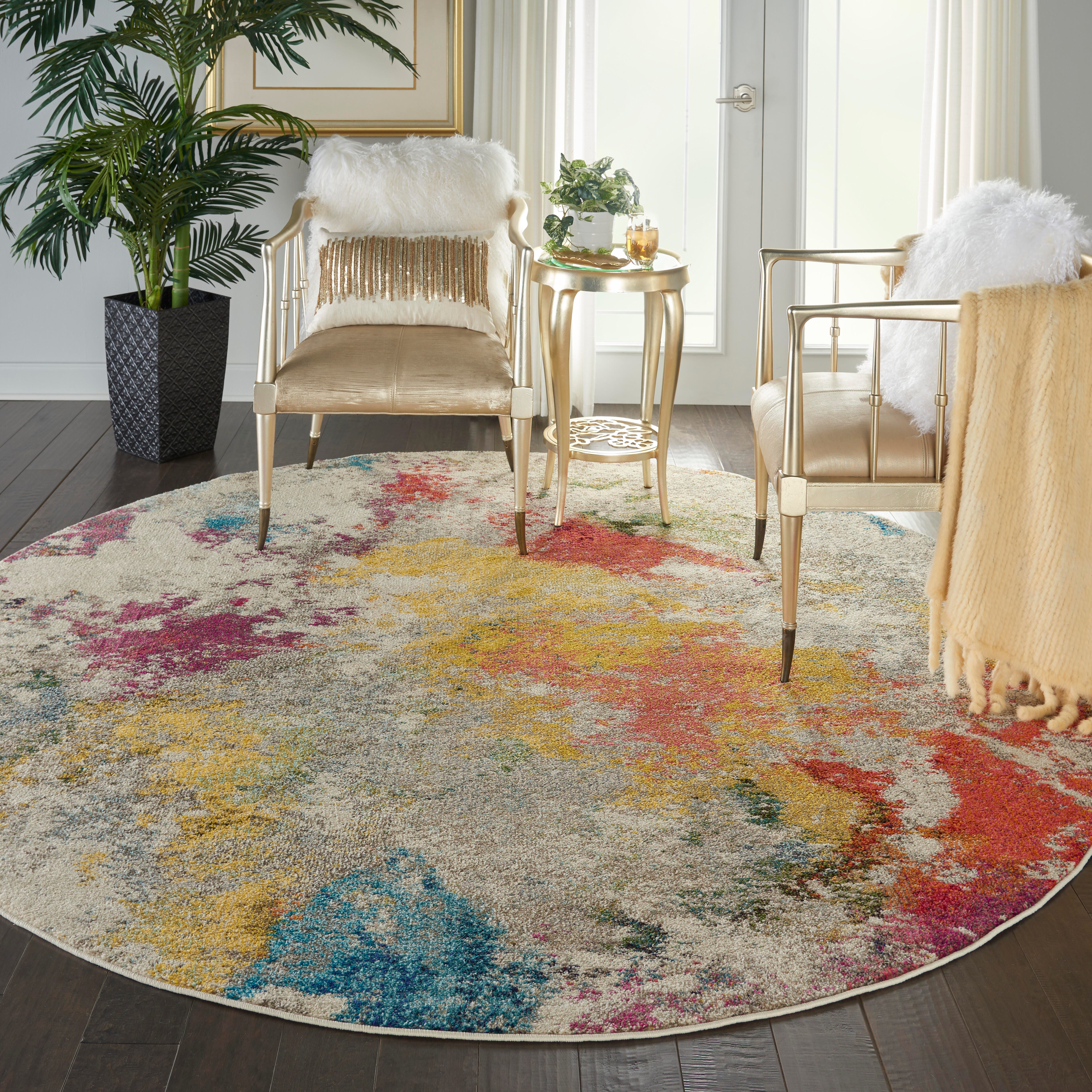 Nourison Nourison Celestial 7'10" x ROUND Ivory/Multicolor Modern and Contemporary Indoor Rug, Ivory/Multi, rollover
