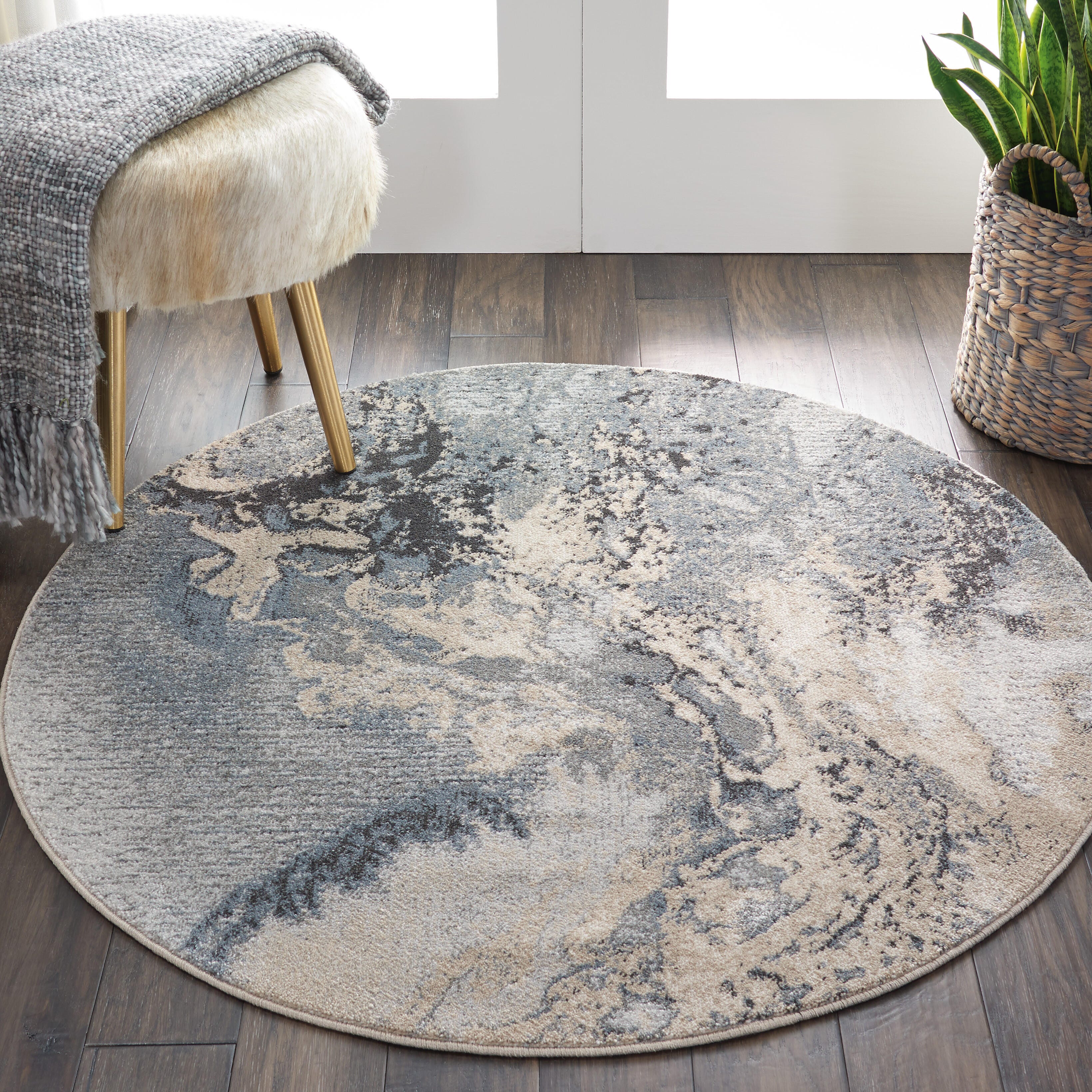 Nourison Nourison Maxell 5'3" x ROUND Grey Modern Indoor Rug, Gray, rollover