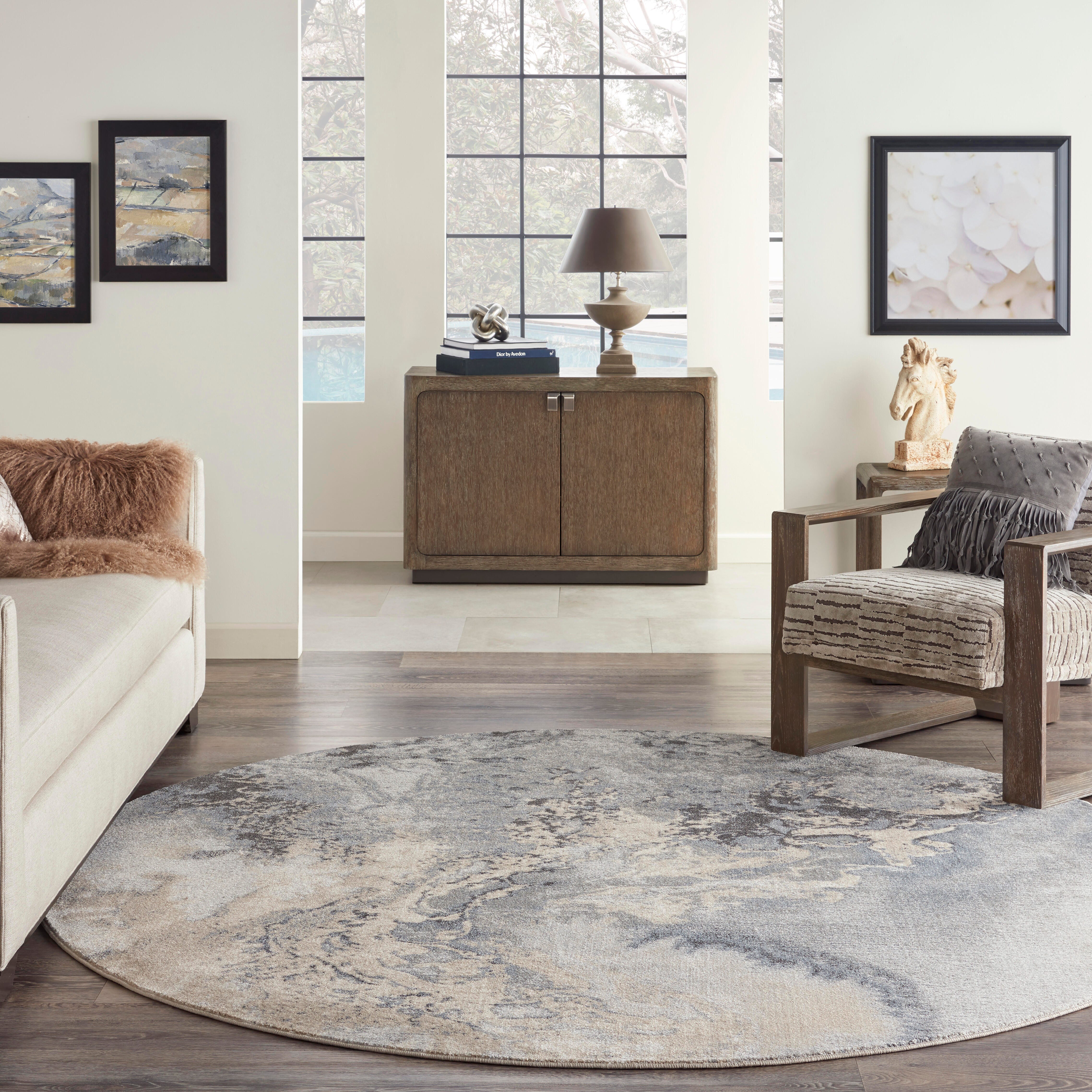 Nourison Nourison Maxell 7'10" x round Grey Modern Indoor Rug, Gray, rollover