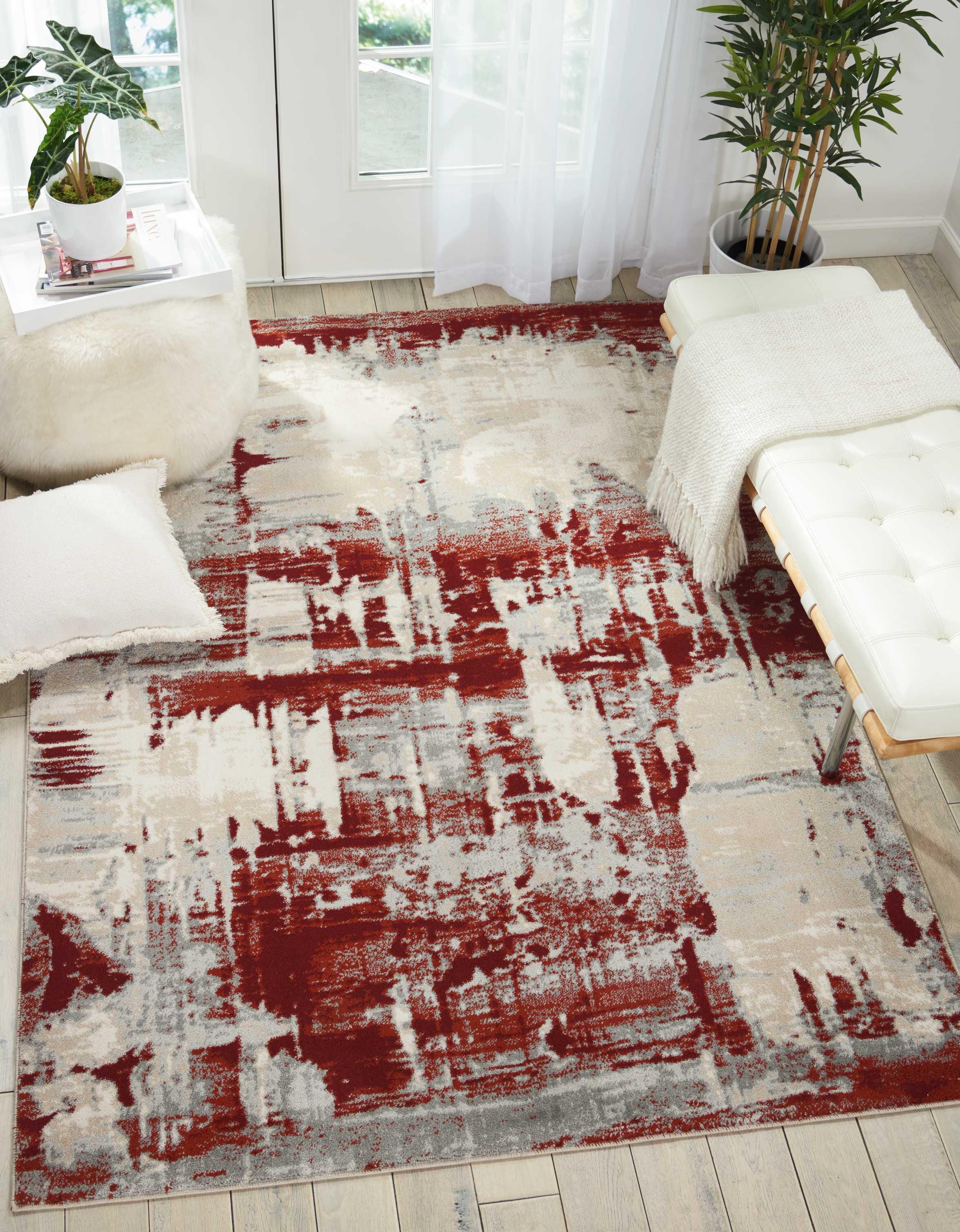 Nourison Home Nourison Maxell 7'10" x 10'6" Ivory/Red Modern Indoor Rug, Ivory/Red, rollover