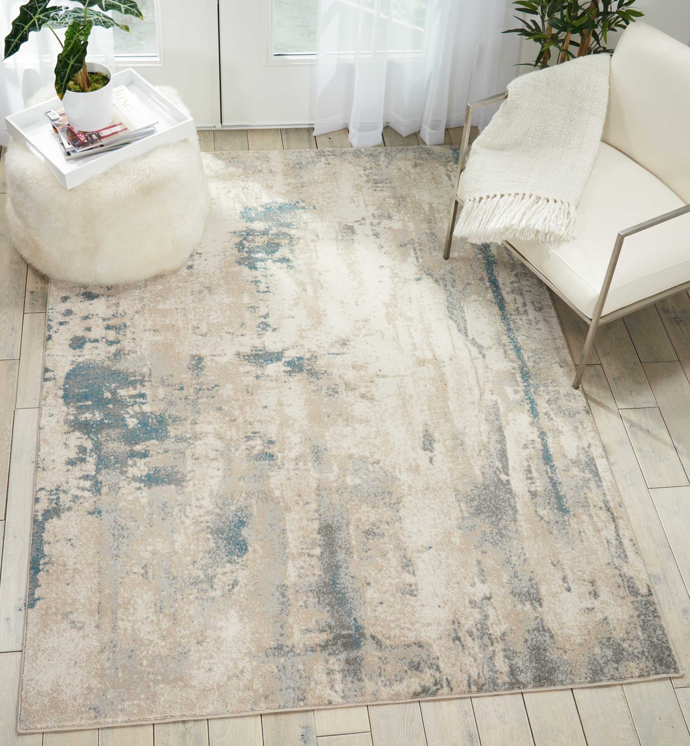Nourison Home Nourison Maxell 3'10" x 5'10" Ivory/Teal Modern Indoor Rug, Ivory/Teal, rollover