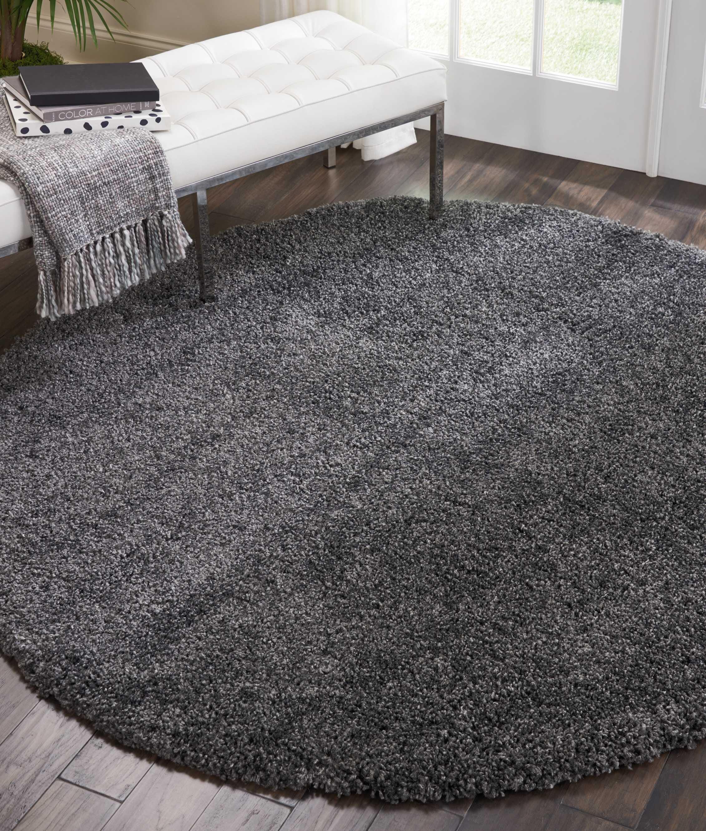 Nourison Home Nourison Malibu Shag 4' x ROUND Dark Grey Shag Indoor Rug, Dark Gray, rollover