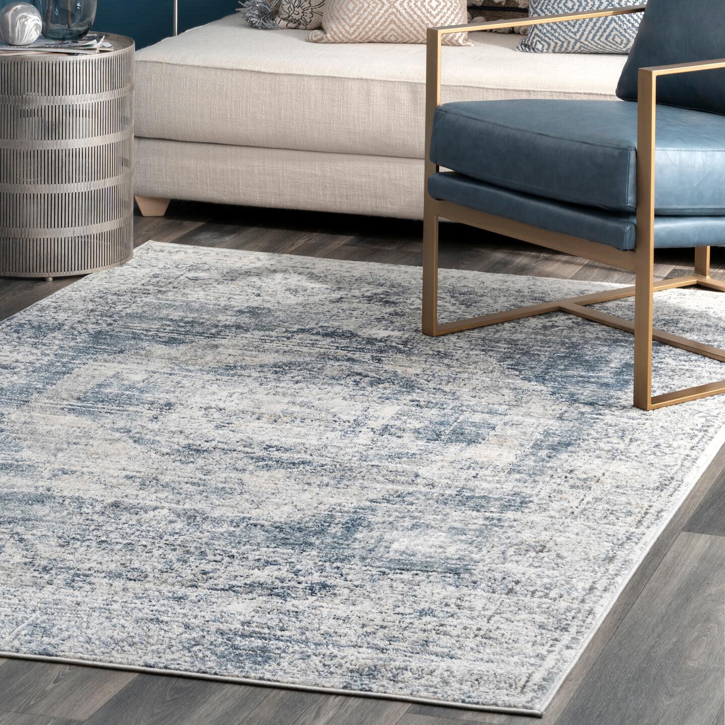 Nuloom Jayla Barbed Iris Medallion 6' 7" x 9' Area Rug, Blue, rollover