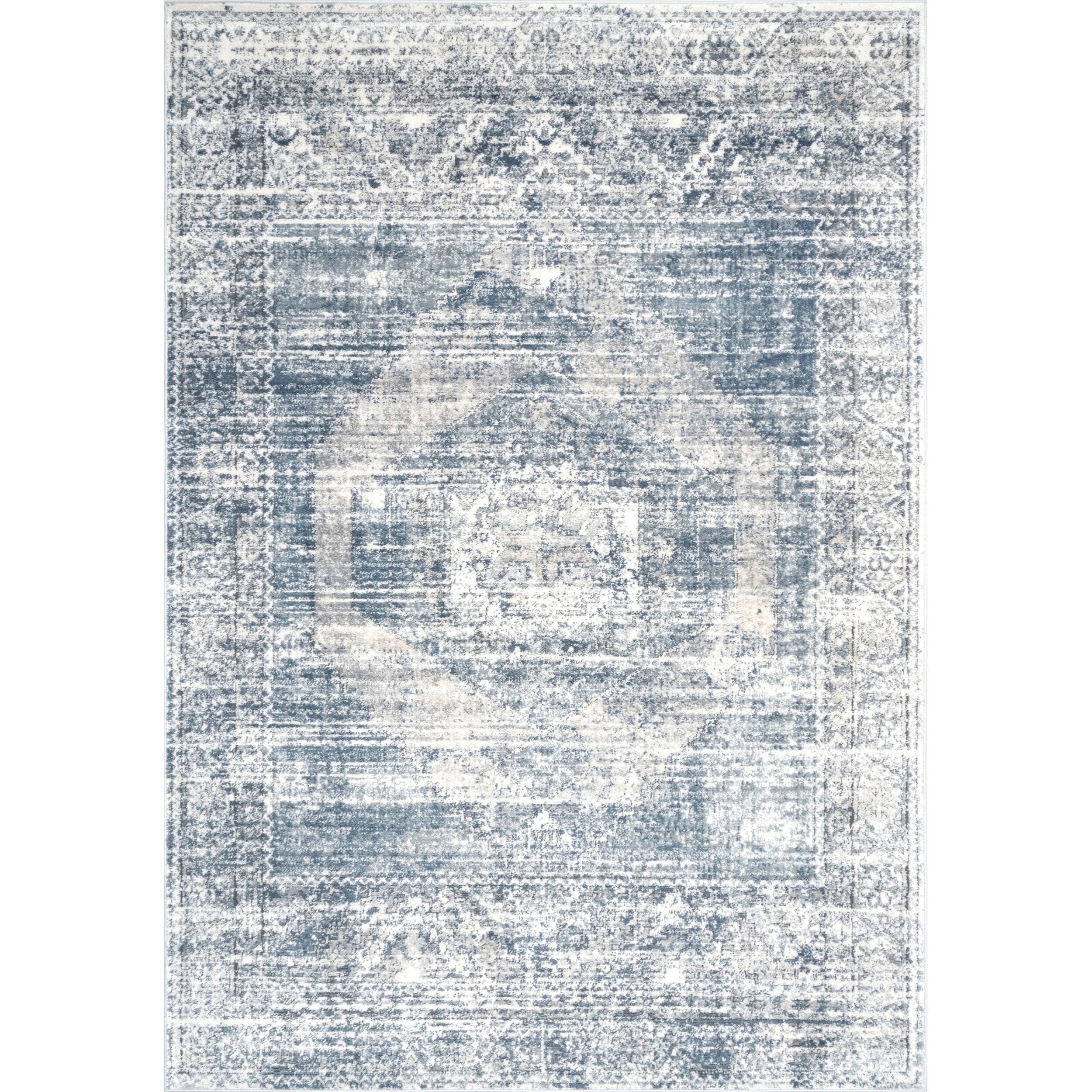 Nuloom Jayla Barbed Iris Medallion 6' 7" x 9' Area Rug, Blue, large