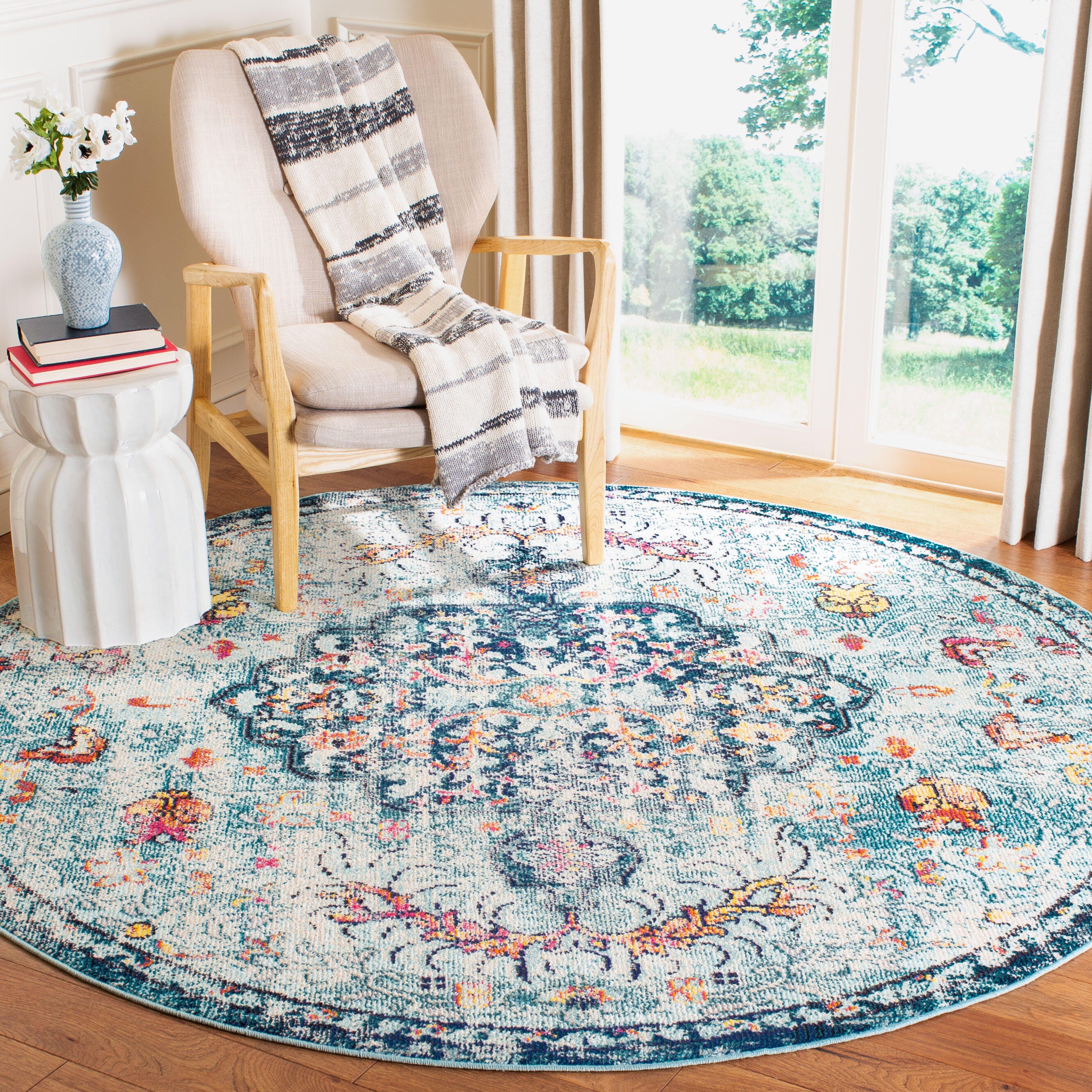 Safavieh Madison 6'-7 x 6'-7 Round Area Rug, Navy/Light Blue, rollover
