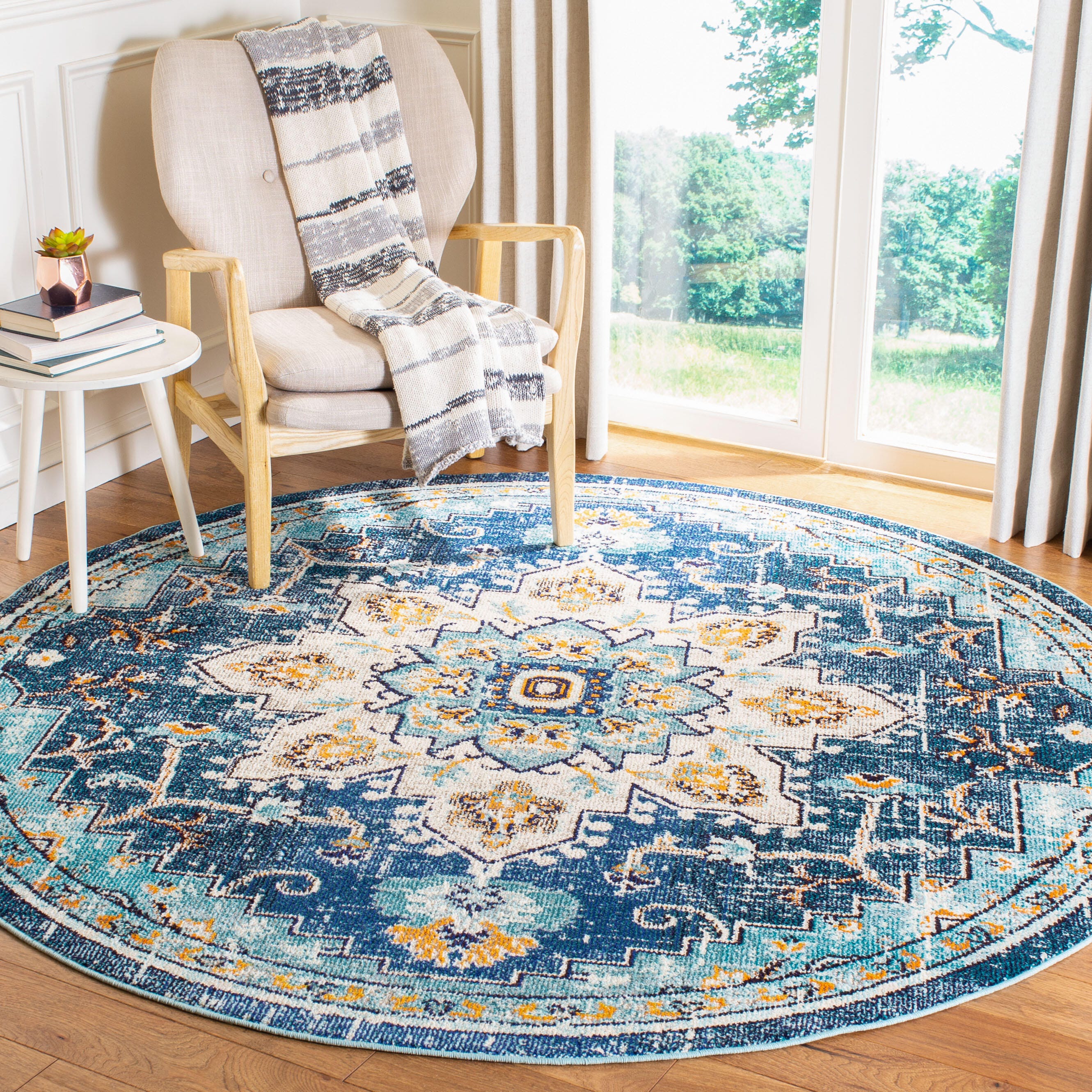 Safavieh Madison 6'-7 x 6'-7 Round Area Rug, Blue/Light Blue, rollover