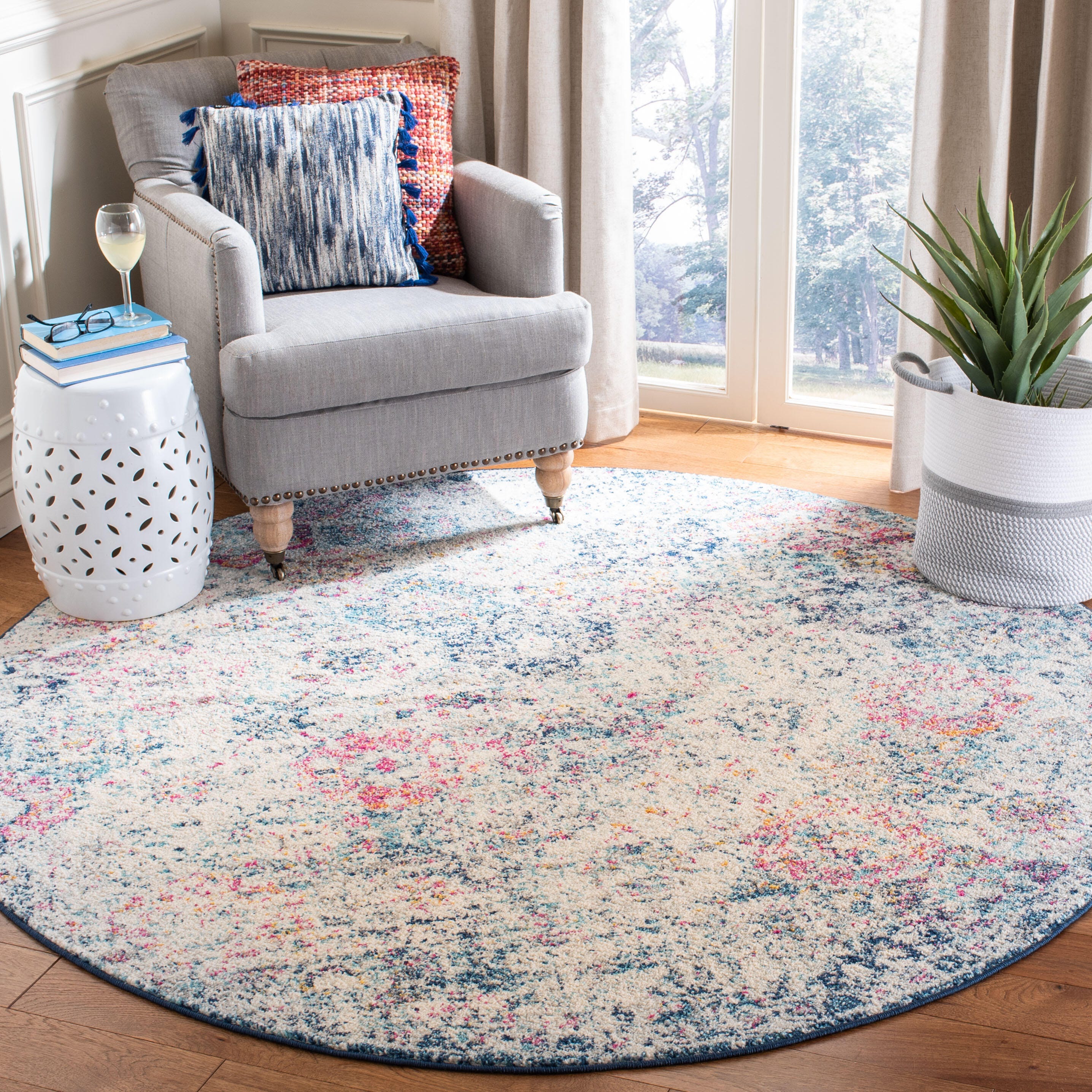 Safavieh Madison 6'-7 x 6'-7 Round Area Rug, Navy/Teal, rollover