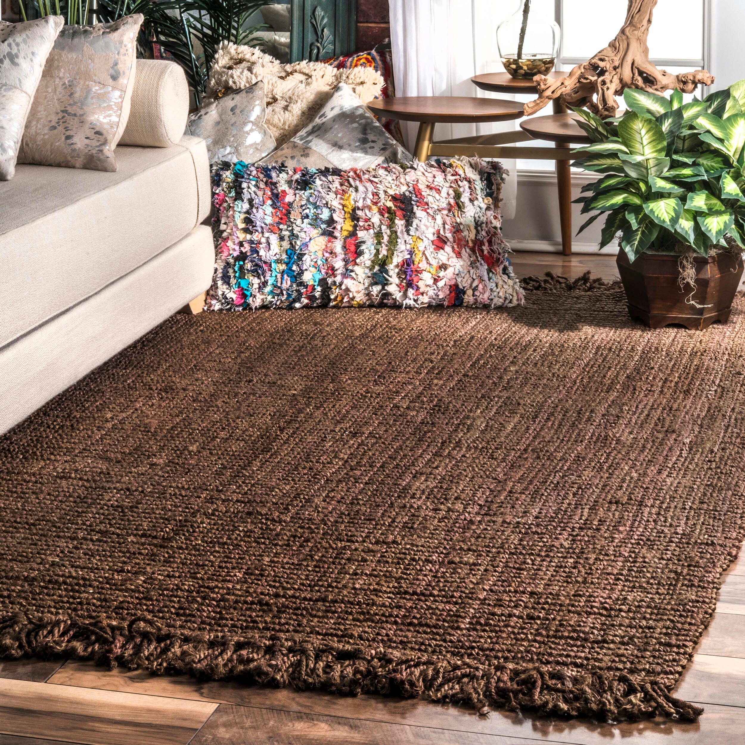 Nuloom Daniela Farmhouse Chunky Jute Area Rug, Chocolate, rollover