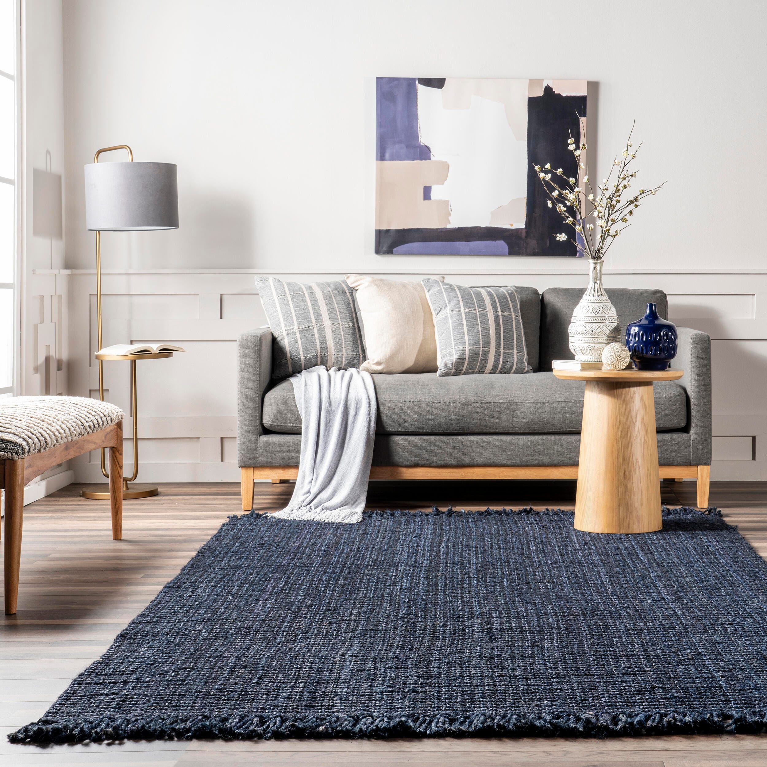 Nuloom Daniela Farmhouse Chunky Jute Area Rug, Navy Blue, large