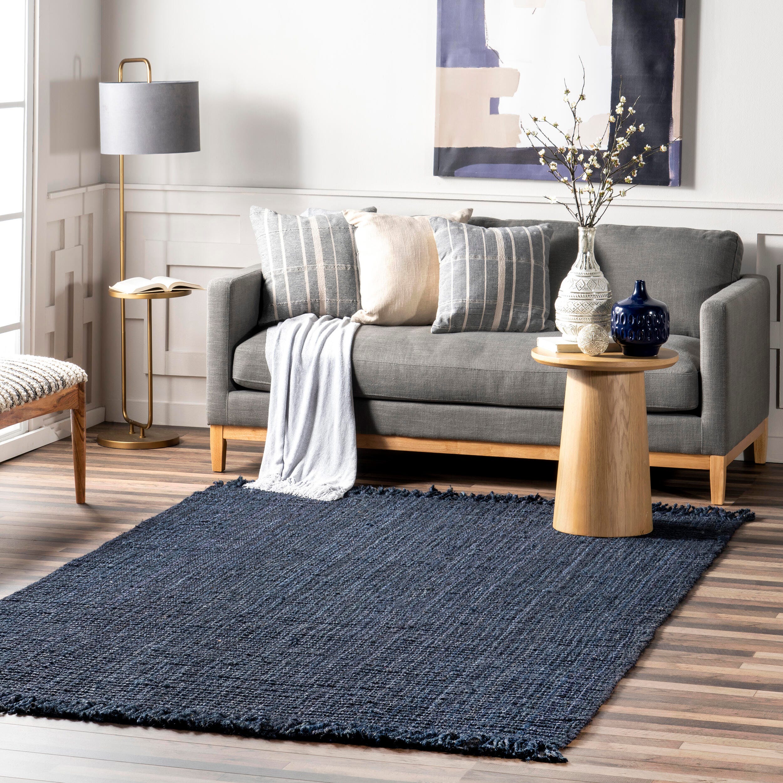 Nuloom Daniela Farmhouse Chunky Jute Area Rug, Navy Blue, rollover