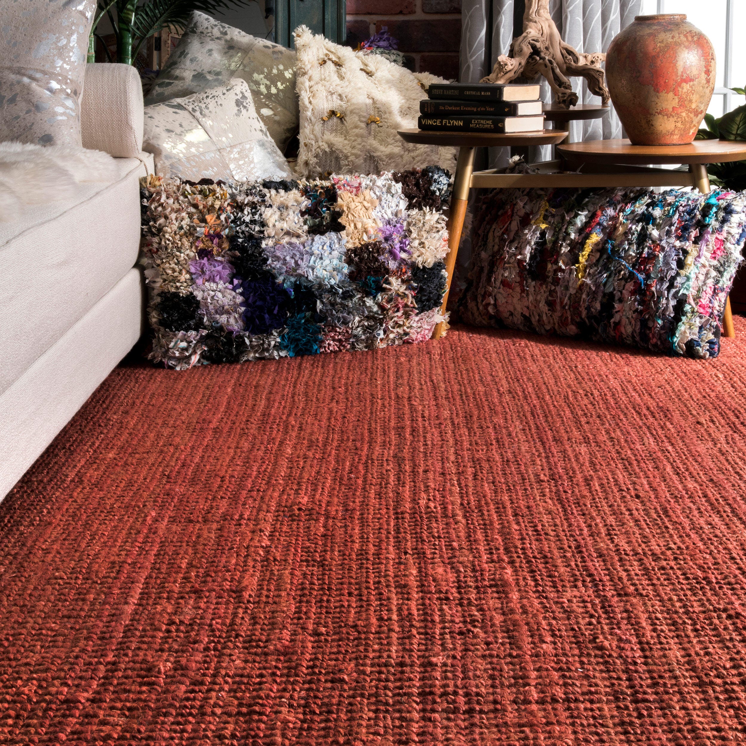 Nuloom Daniela Farmhouse Chunky Jute Area Rug, Brick, large