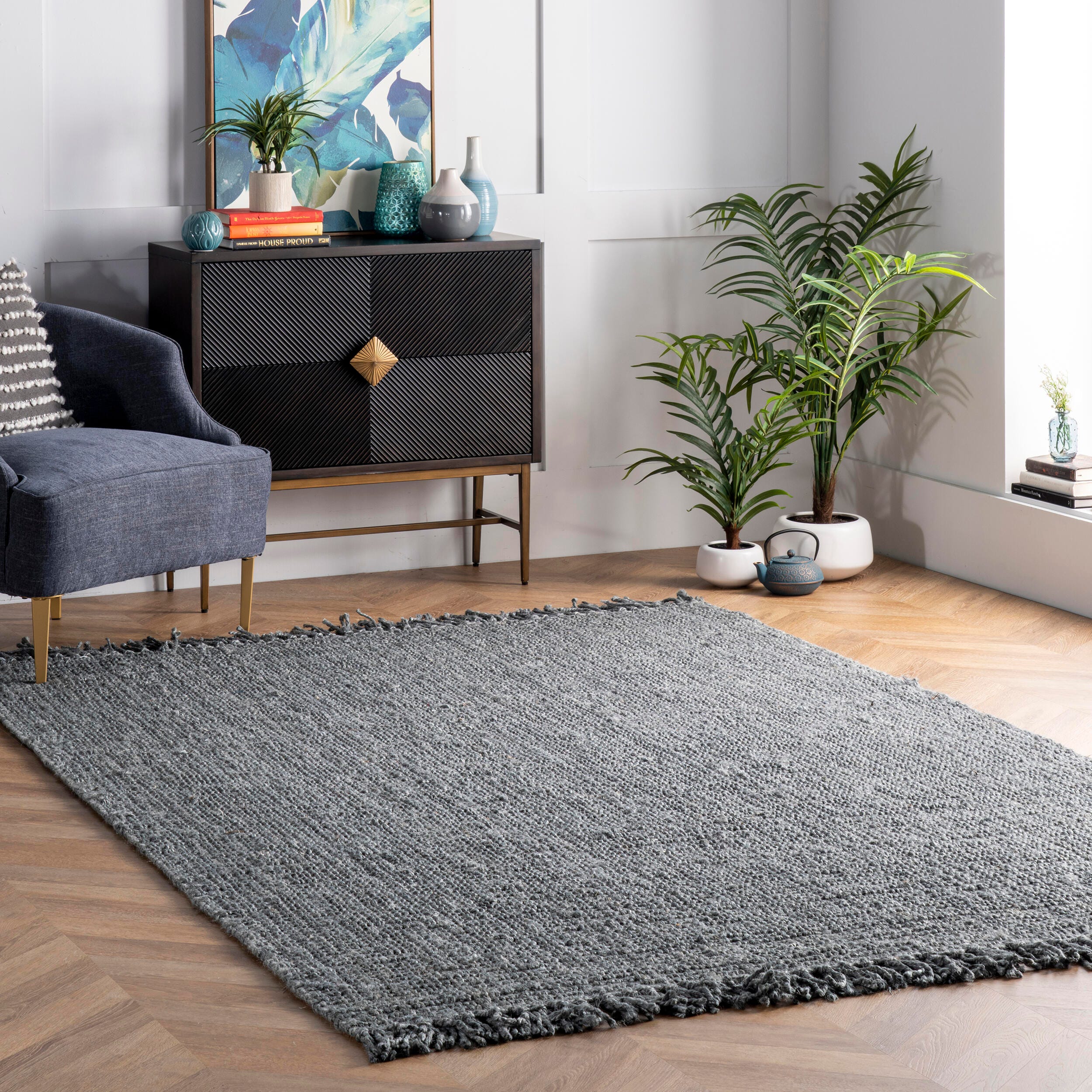 Nuloom Daniela Farmhouse Chunky Jute Area Rug, Gray, large