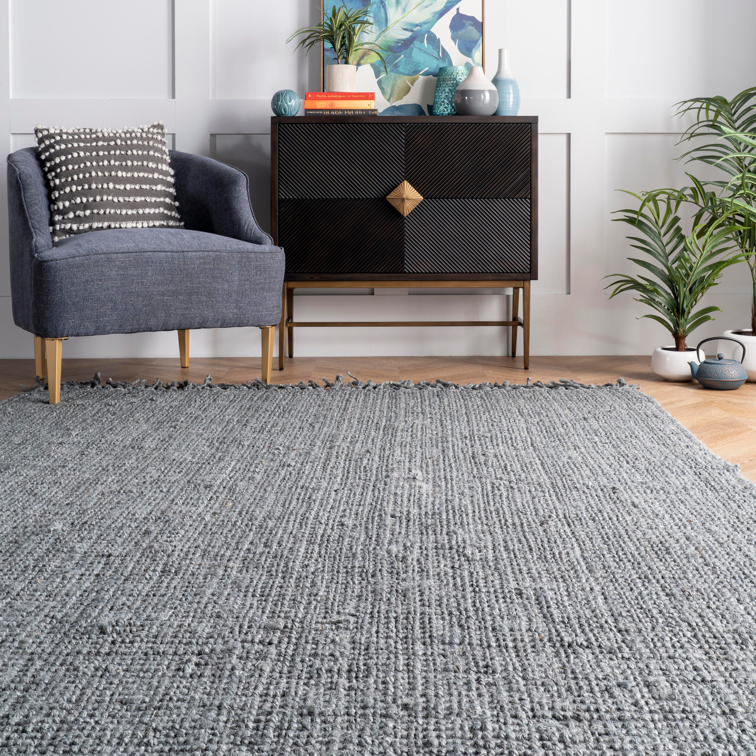 Nuloom Daniela Farmhouse Chunky Jute Area Rug, Gray, large