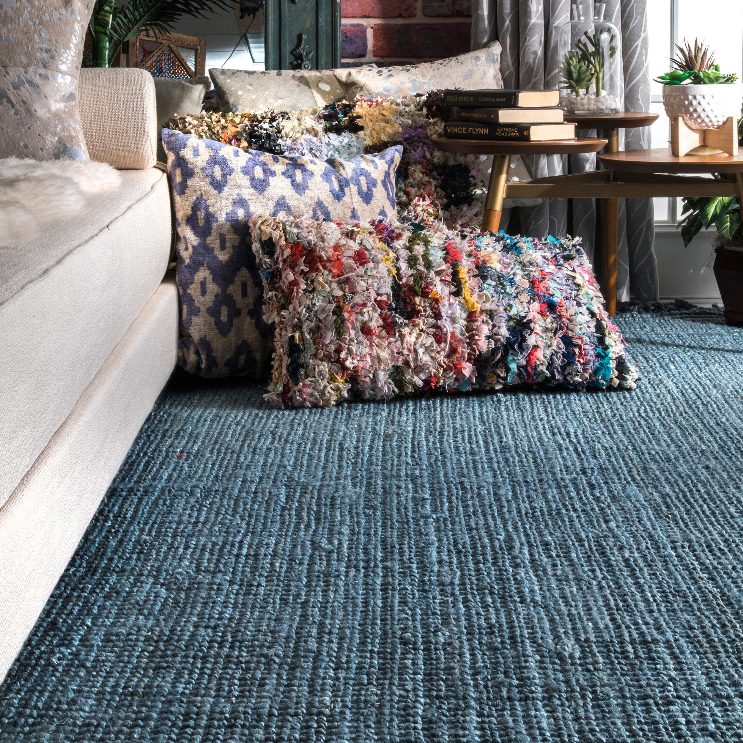 Nuloom Daniela Farmhouse Chunky Jute Area Rug, Blue, large