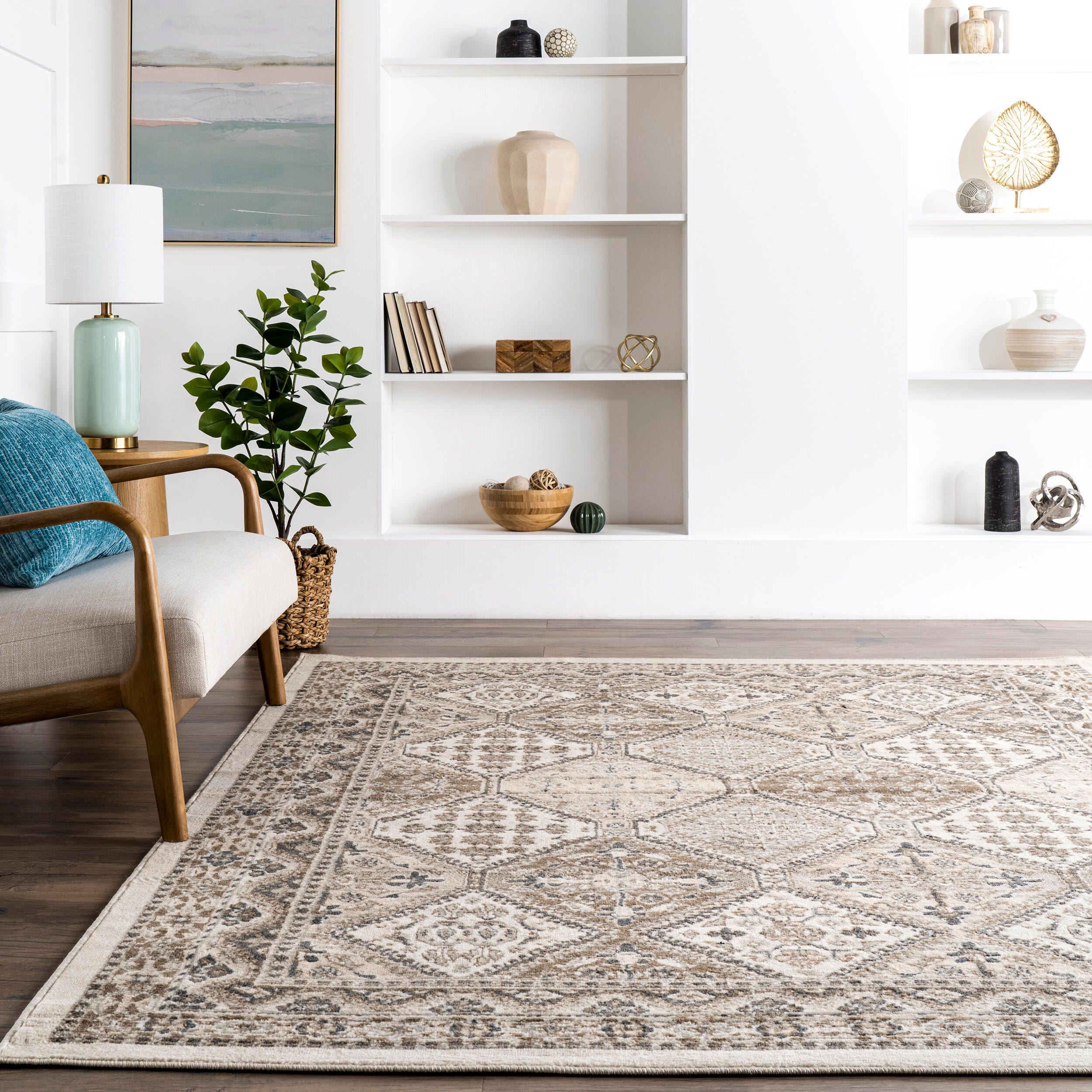 Nuloom Becca Traditional Tiled Area Rug, Beige, large