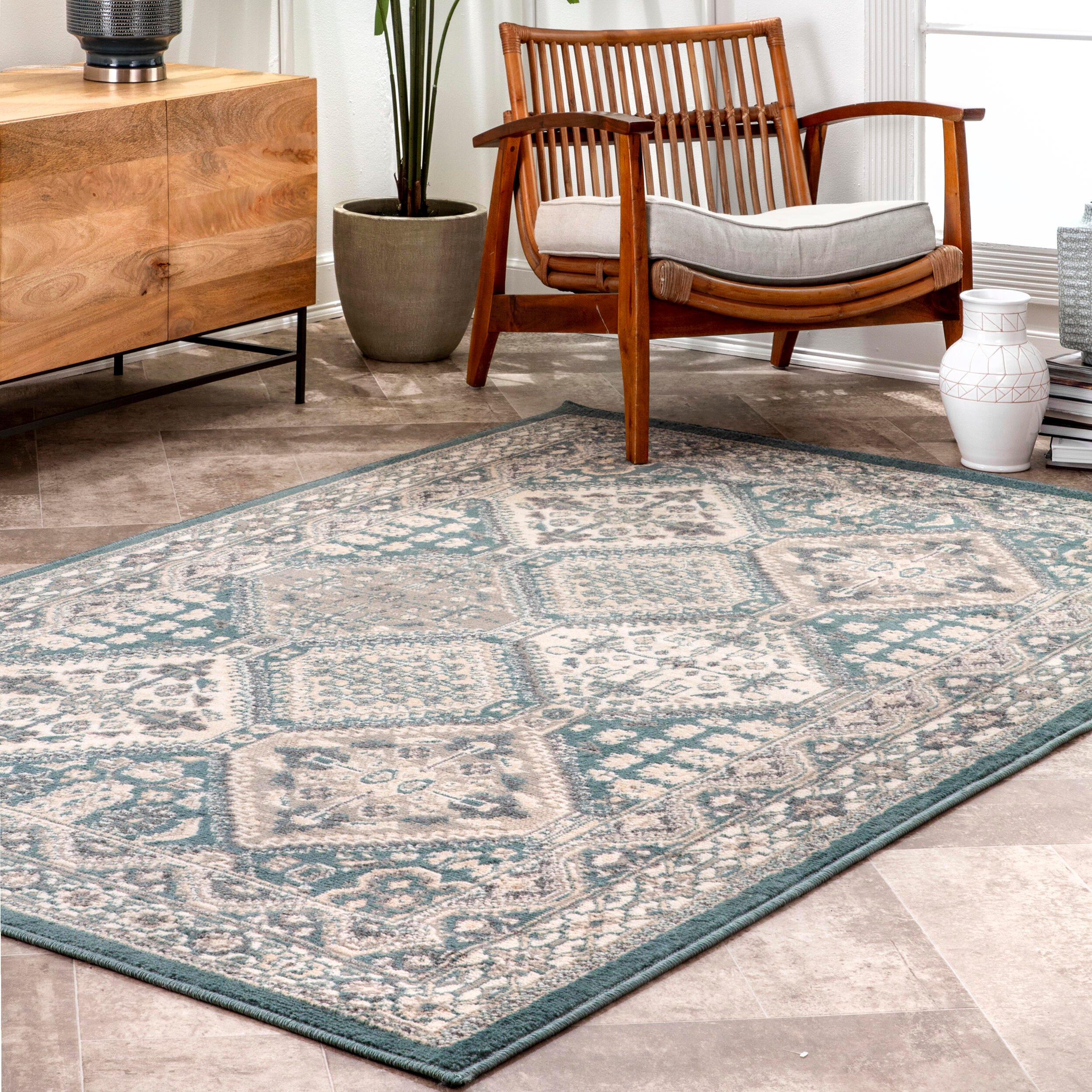 Nuloom Becca Traditional Tiled Area Rug, Blue, rollover