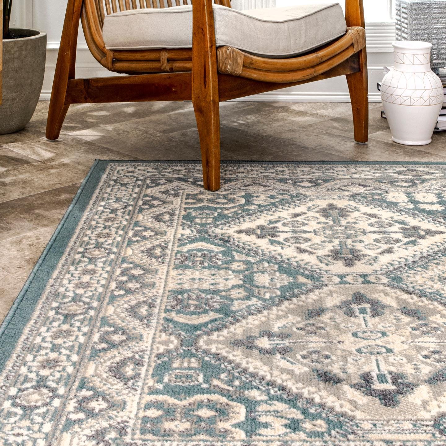 Nuloom Becca Traditional Tiled Area Rug, Blue, large