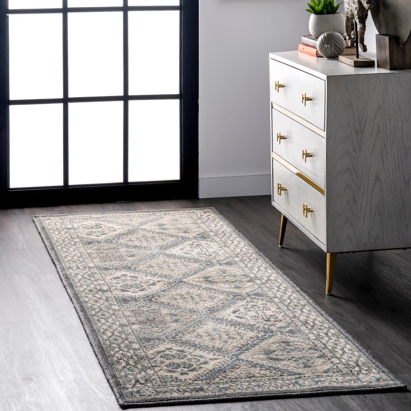 Nuloom Becca Traditional Tiled Area Rug, Charcoal, large